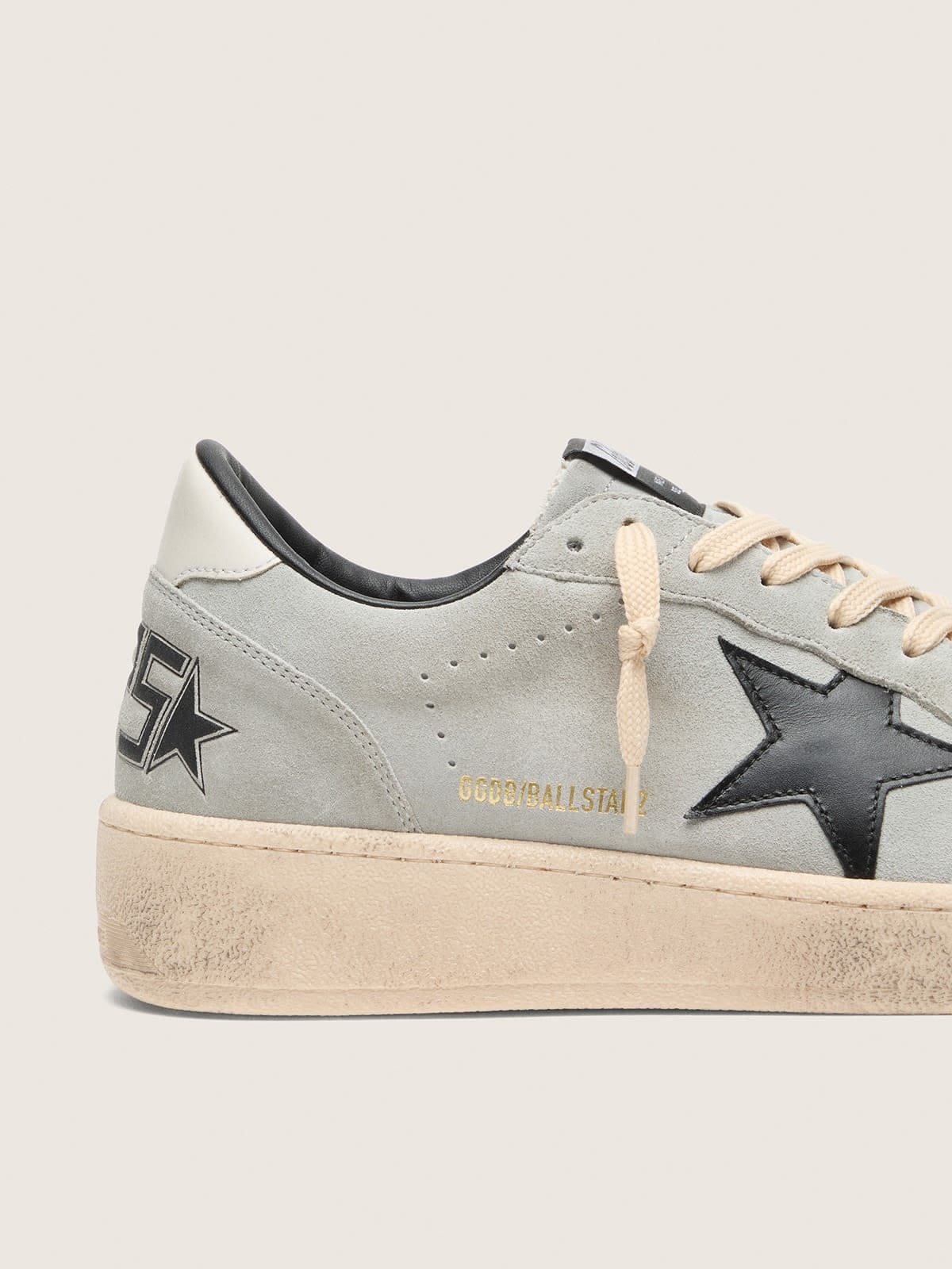 Golden Goose Mens Ball Star In Gray Suede With Black Leather Star Mens