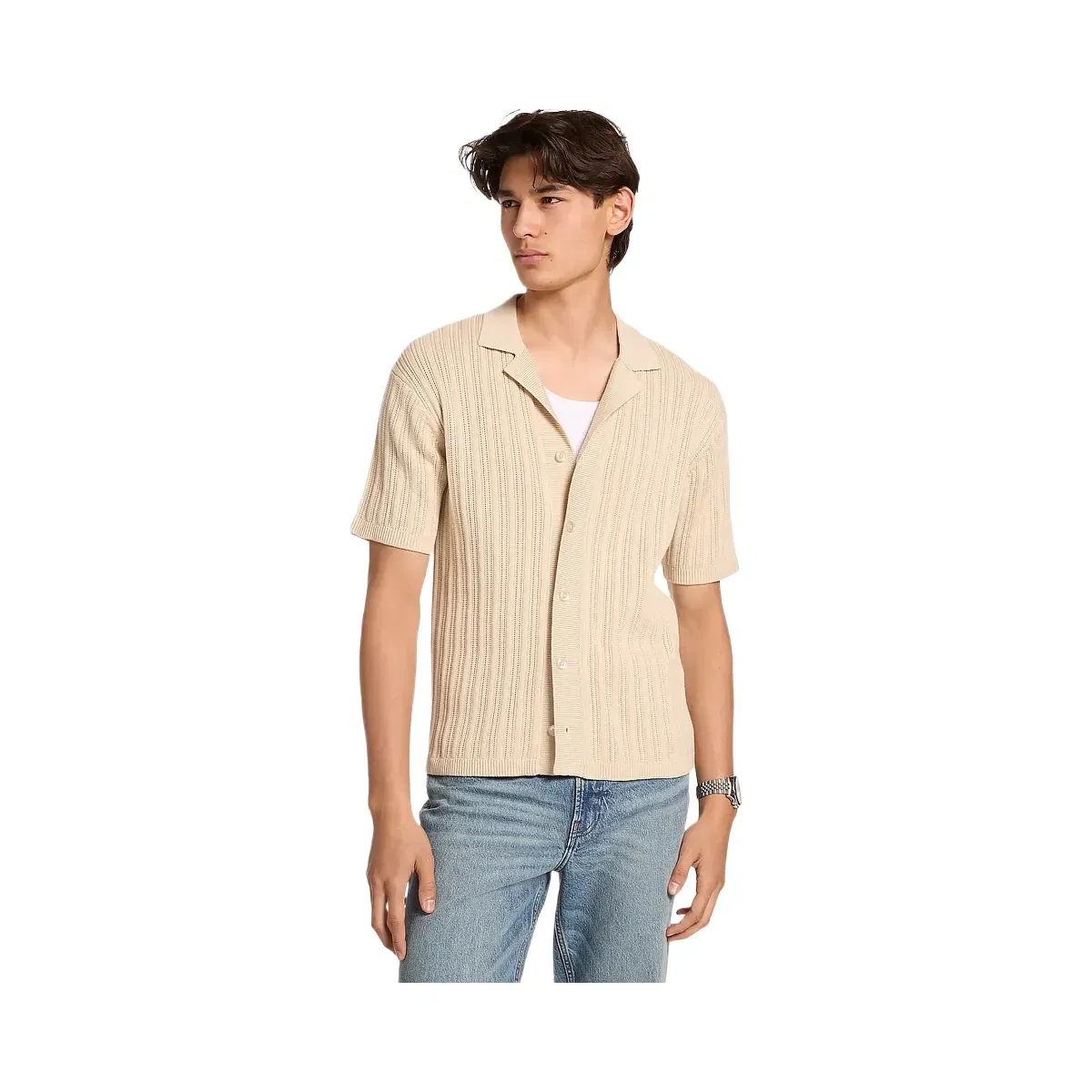 Michael Kors Textured Knit Polo Shirt Lt Cream