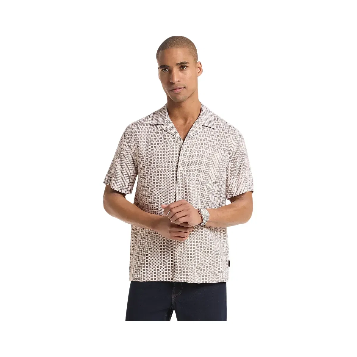 Michael Kors Tile Print Linen Shirt Dark Camel