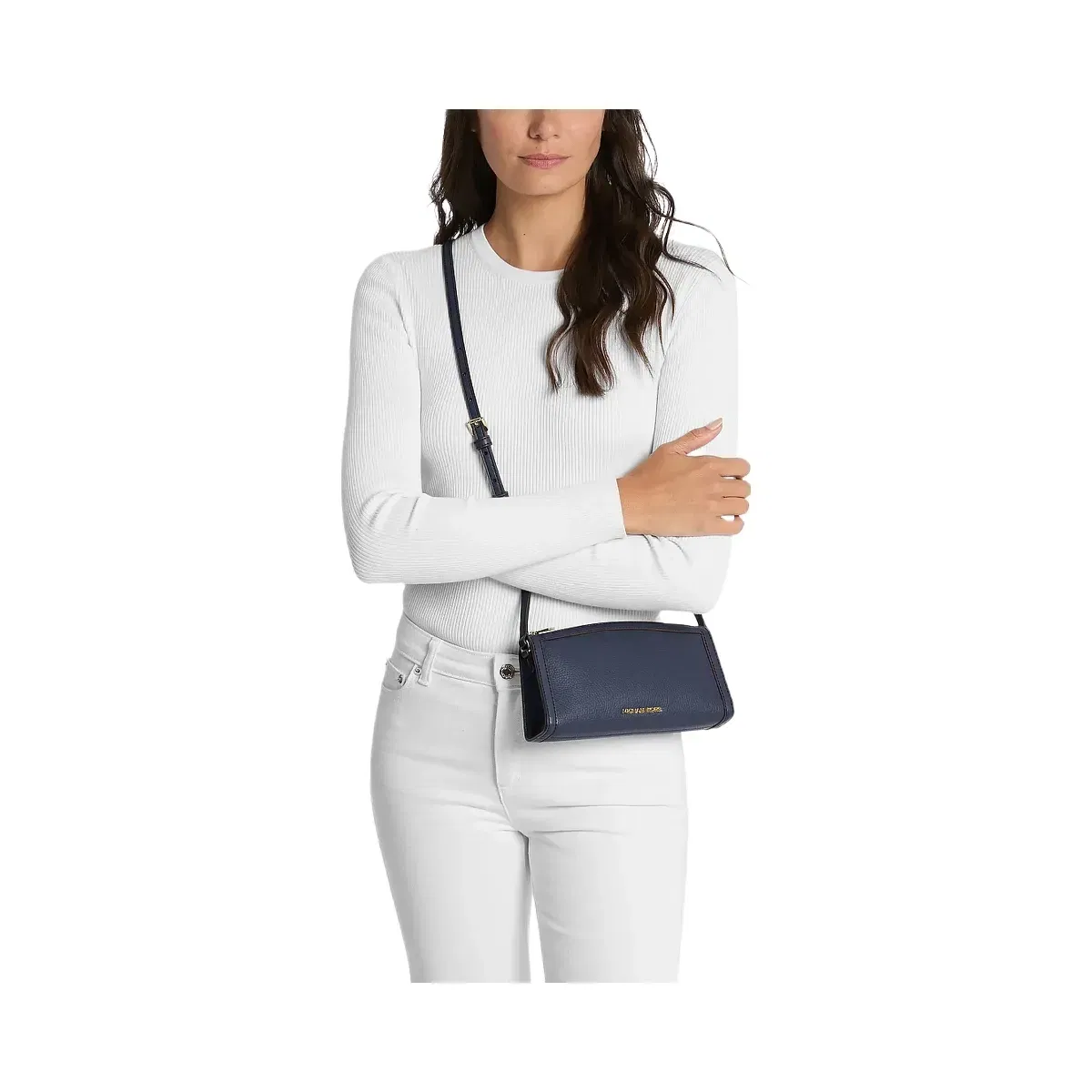 Michael Kors Jet Set Medium Pebbled Leather Crossbody Bag Navy