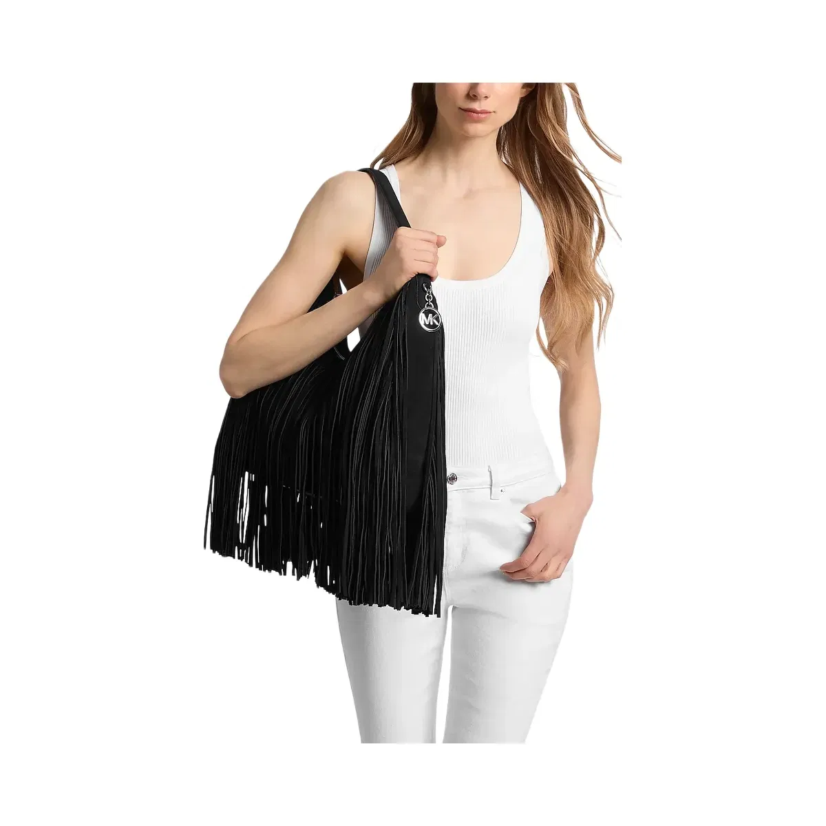 Michael Kors Nayla Medium Frayed Suede Hobo Shoulder Bag Black