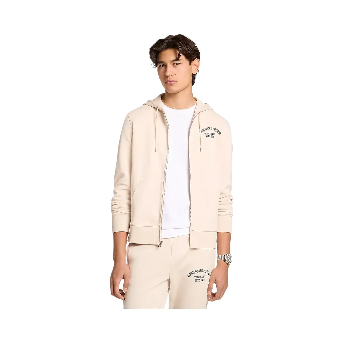 Michael Kors Logo Cotton Blend Zip-Up Hoodie Lt Cream