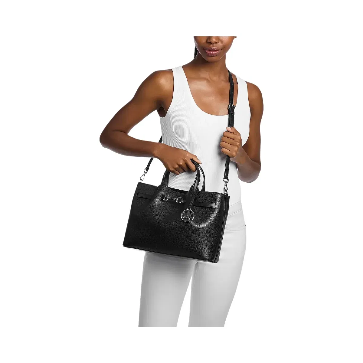 Michael Kors Carson Medium Pebbled Leather Satchel Black