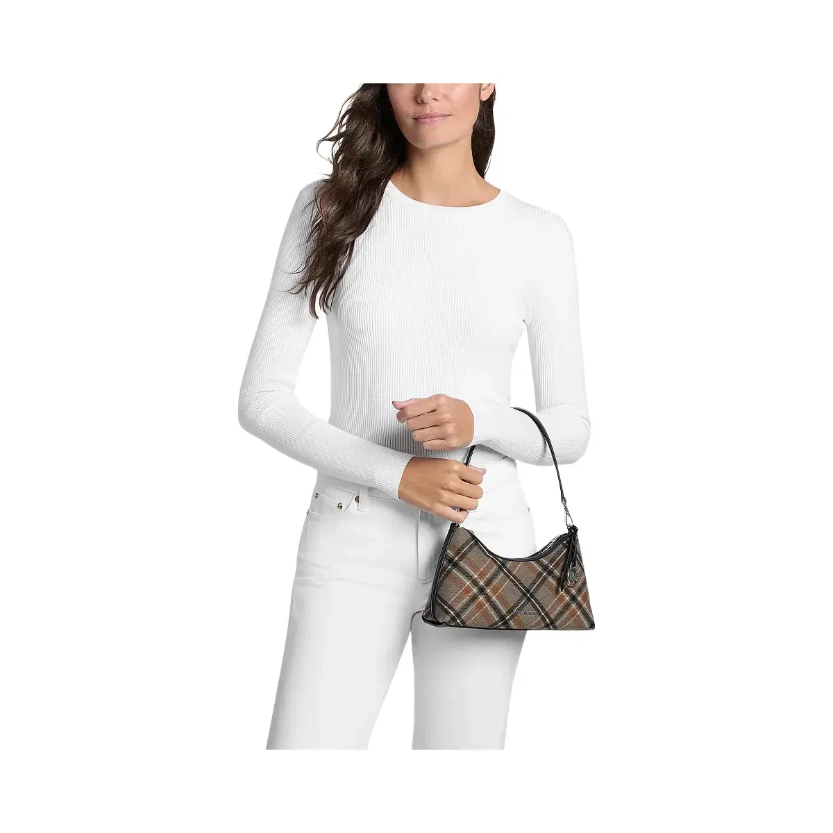 Michael Kors Sammy Small Plaid Print Wool Blend Convertible Crossbody Bag Black