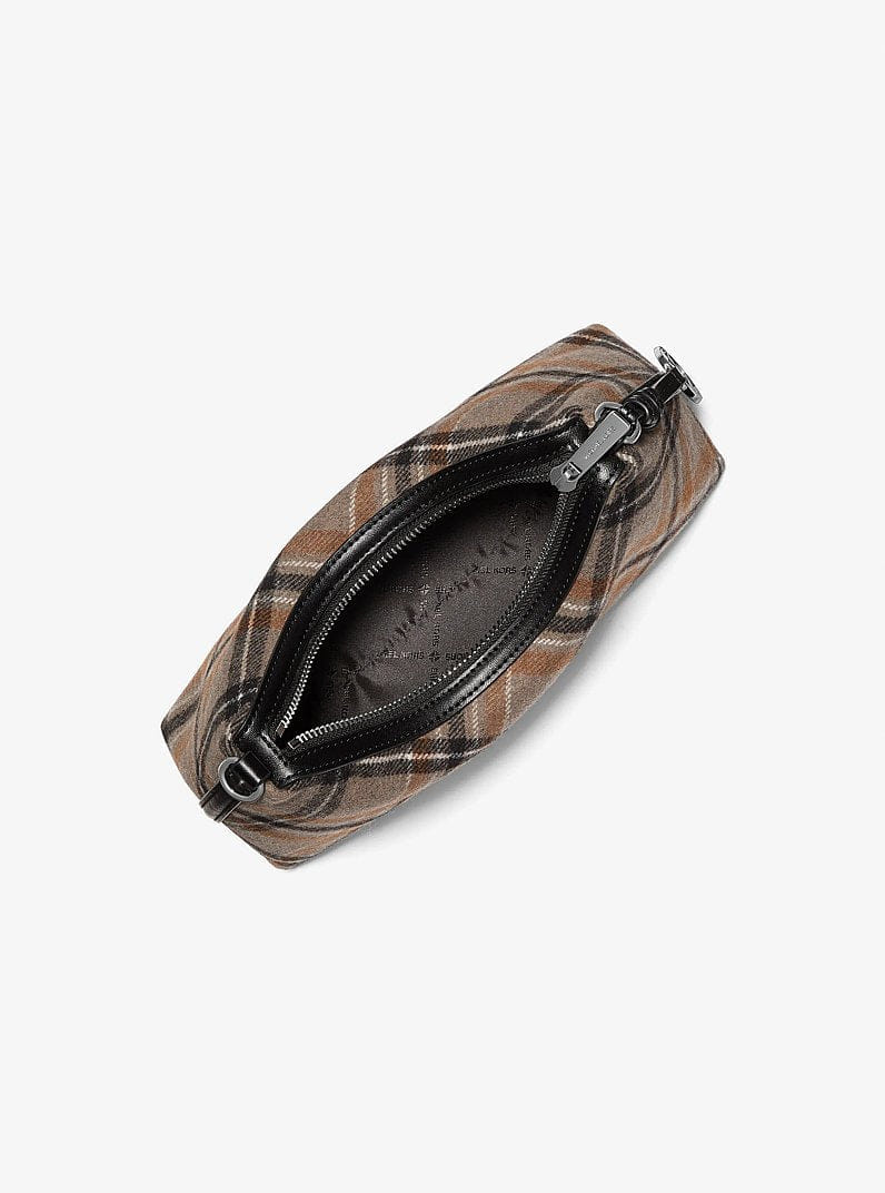 Michael Kors Sammy Small Plaid Print Wool Blend Convertible Crossbody Bag Black