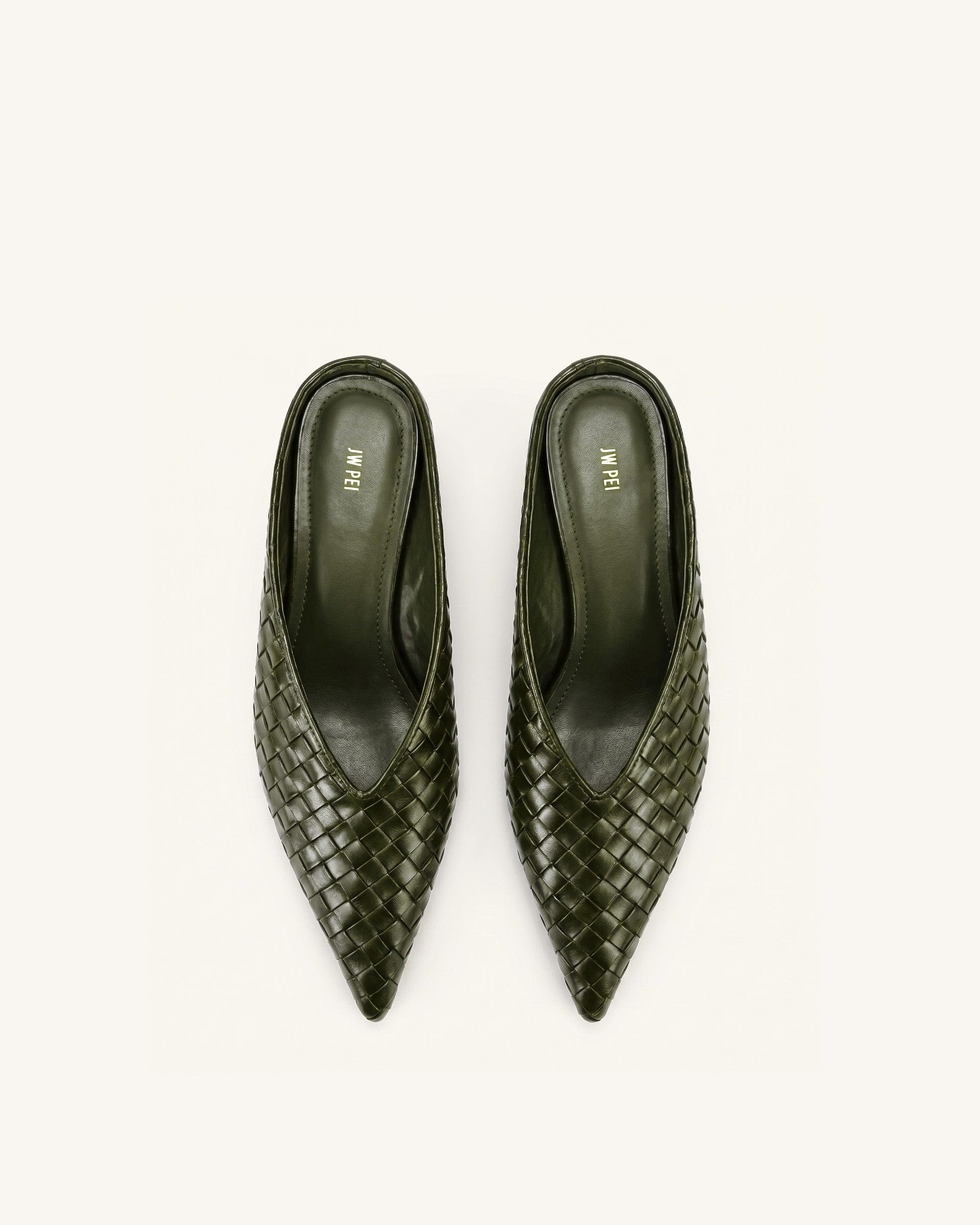 Jw Pei Helena Woven Textured Pointed Toe Mules Olive Green