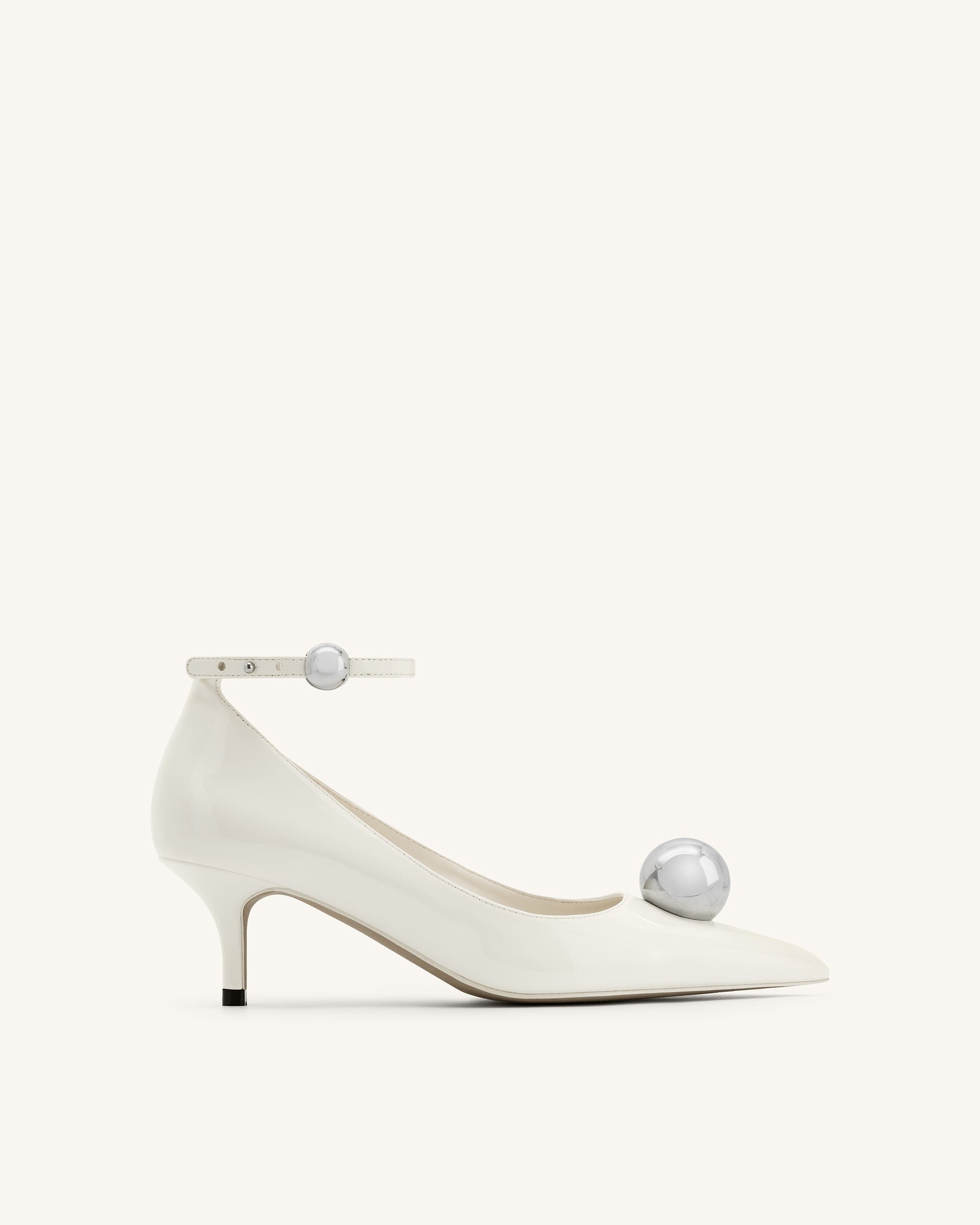 Jw Pei Jewel Buckle Kitten Heels Pumps White