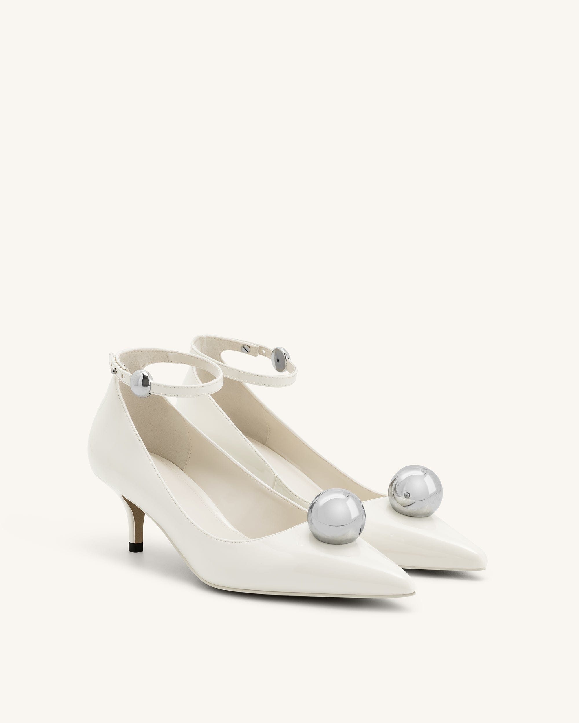 Jw Pei Jewel Buckle Kitten Heels Pumps White