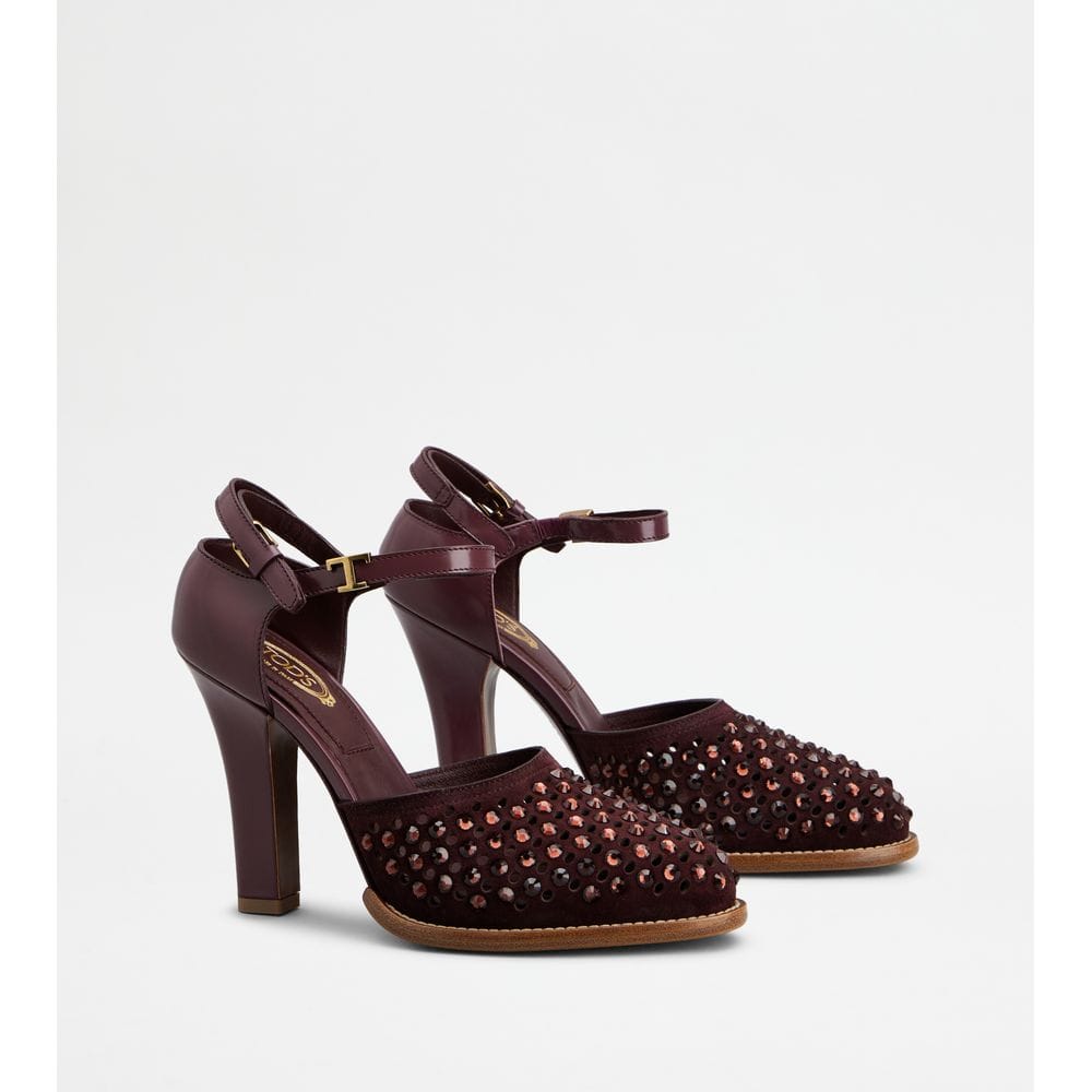 Tods Dorsay Pumps In Smooth Leather And Suede Burgundy Womens