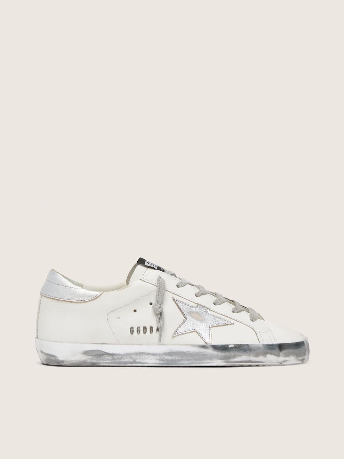 Golden Goose Womens Super-Star With Silver Sparkle Foxing And Metal Stud Lettering Womens