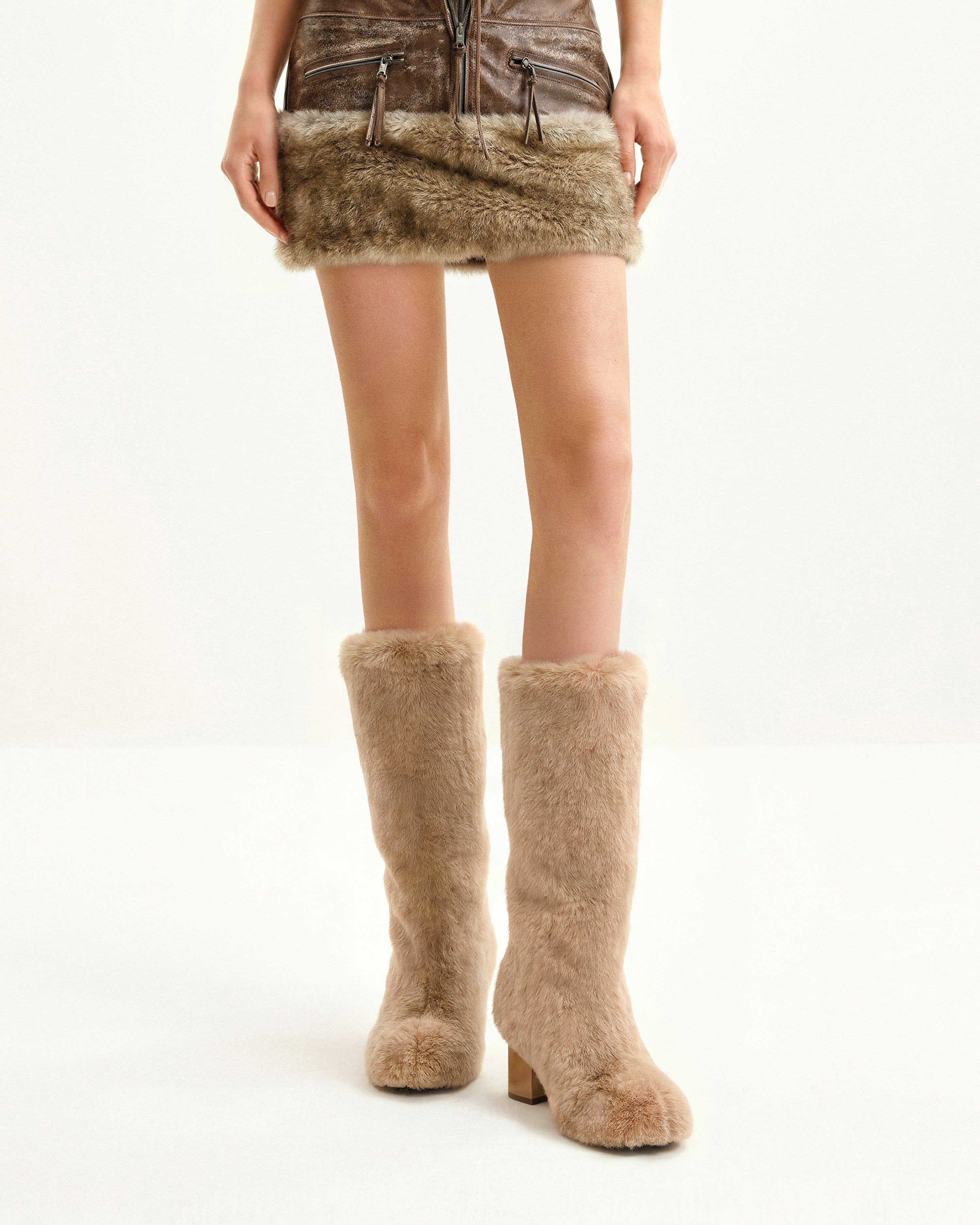 Jw Pei Isabella Slouchy Faux Fur Boots Beige