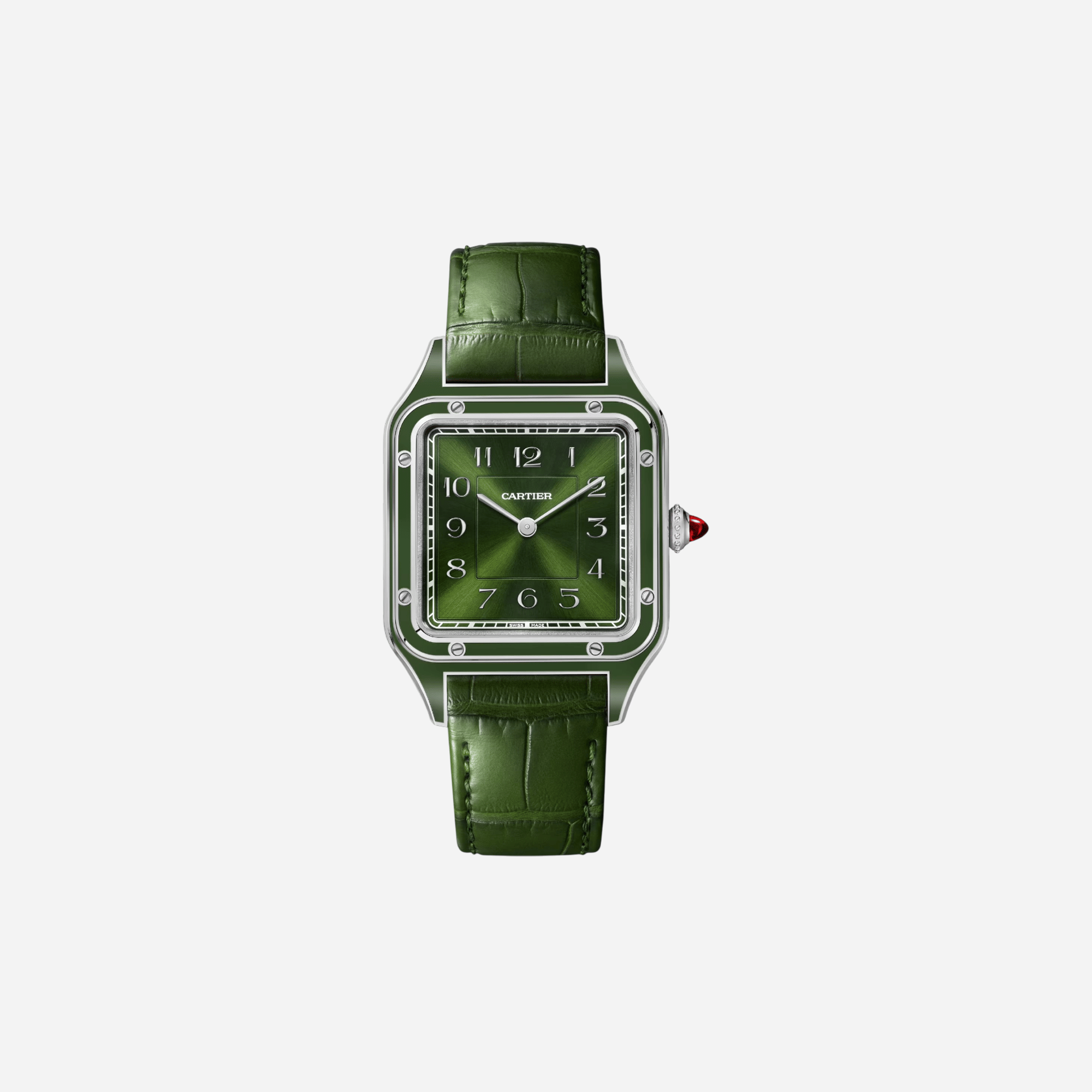 Cartier Santos Dumont Green Dial Leather Strap Watch - WGSA0096