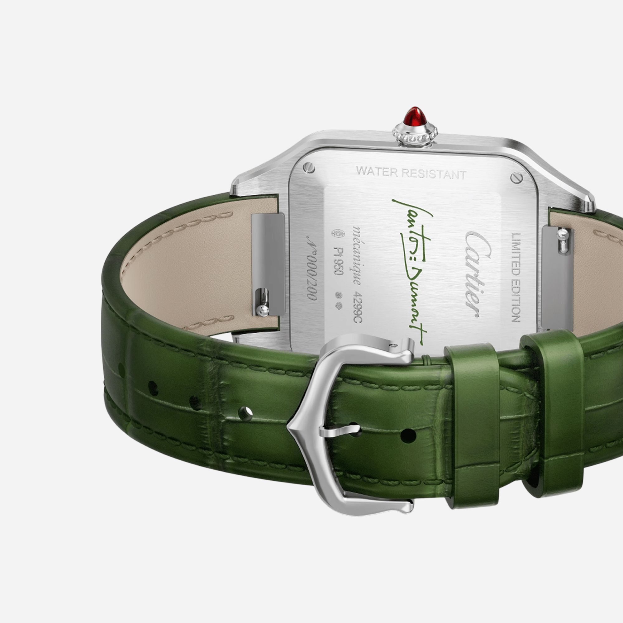 Cartier Santos Dumont Green Dial Leather Strap Watch - WGSA0096