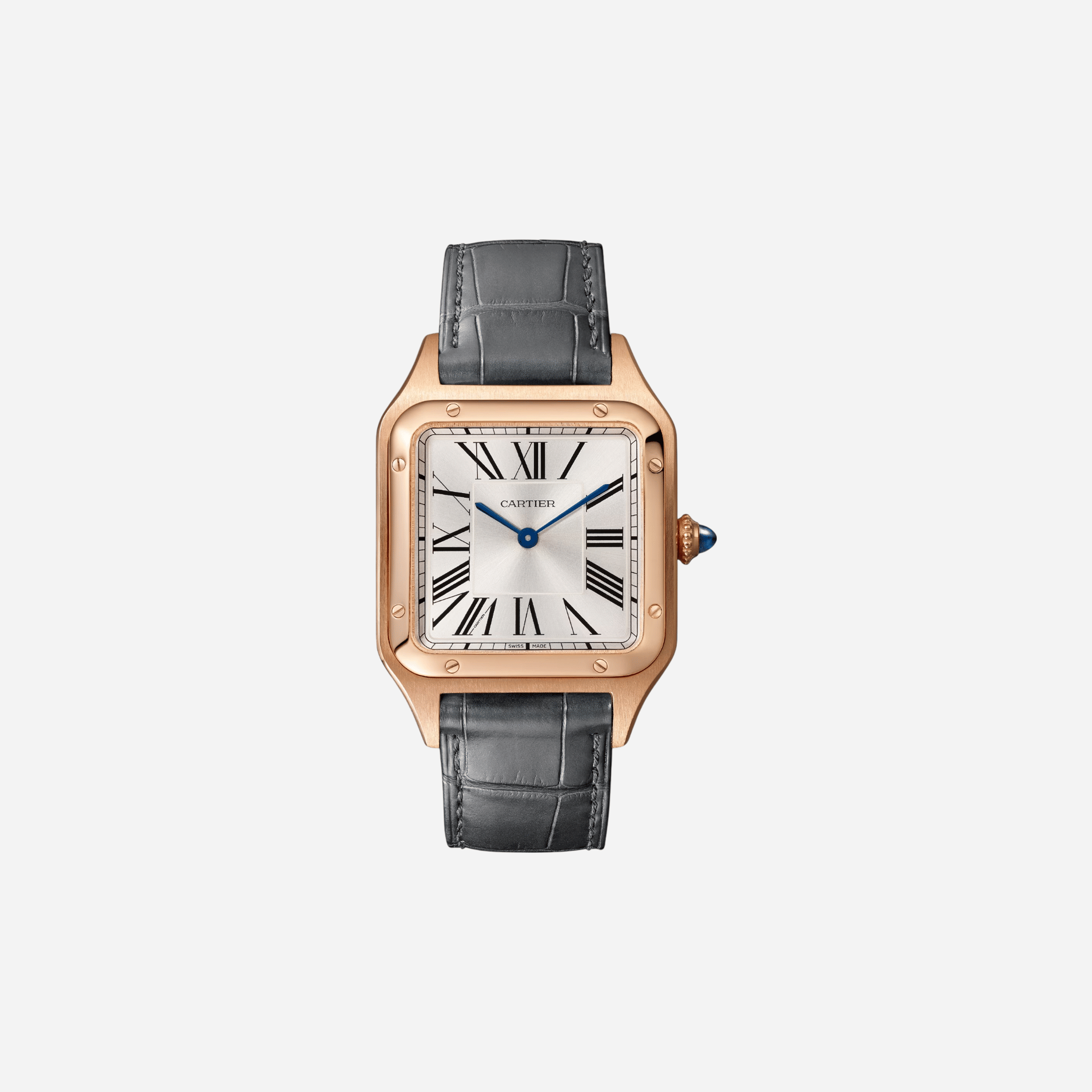 Cartier Santos Dumont Silver Dial Leather Strap Watch - WGSA0021