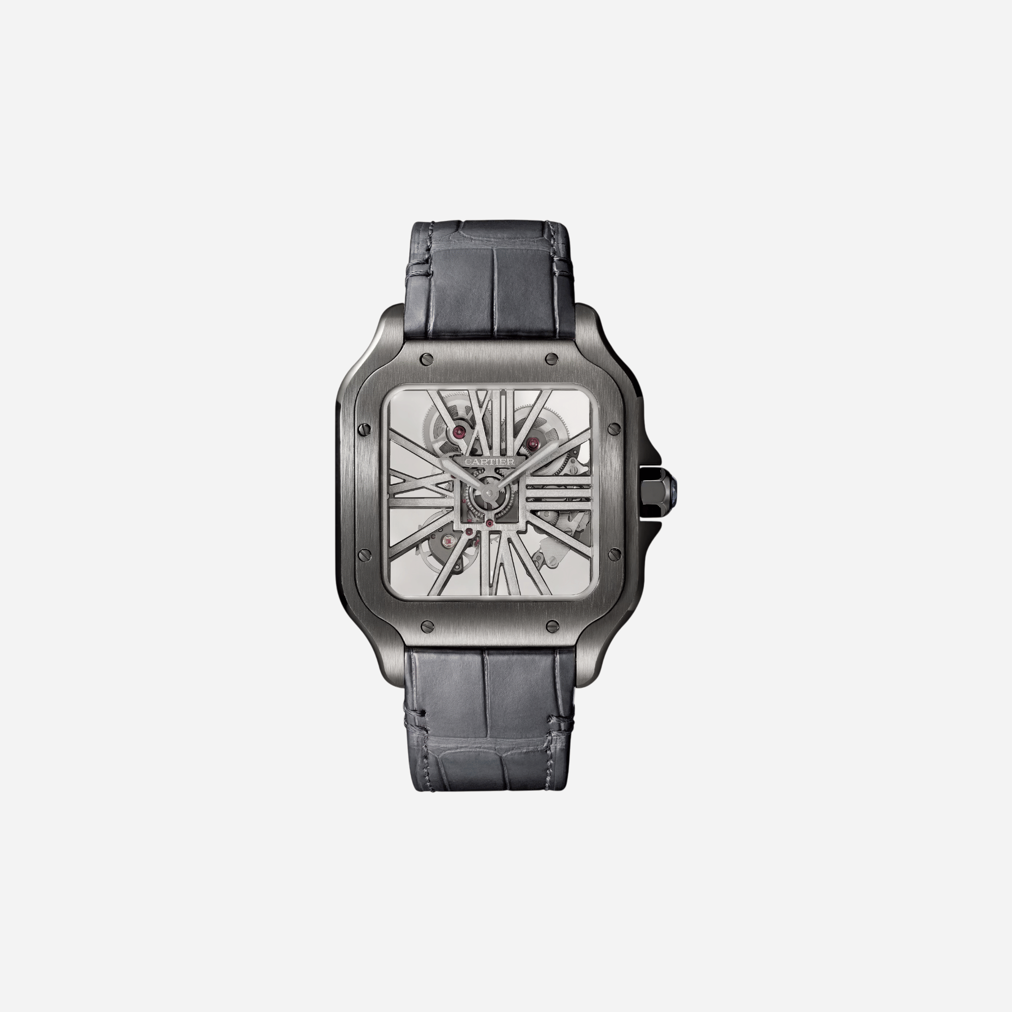 Cartier Santos De Cartier Skeleton Dial Leather Strap Watch - WHSA0009