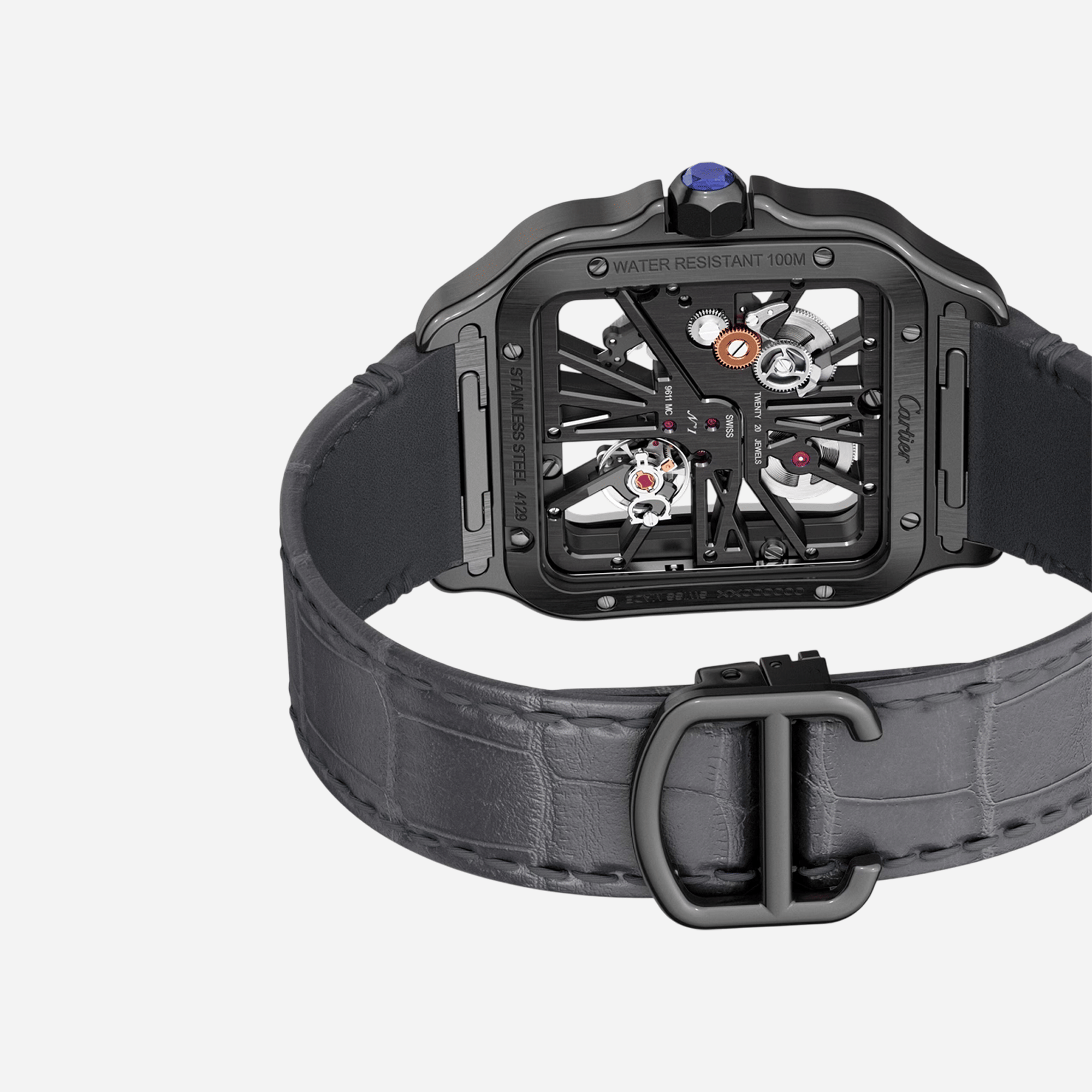 Cartier Santos De Cartier Skeleton Dial Leather Strap Watch - WHSA0009