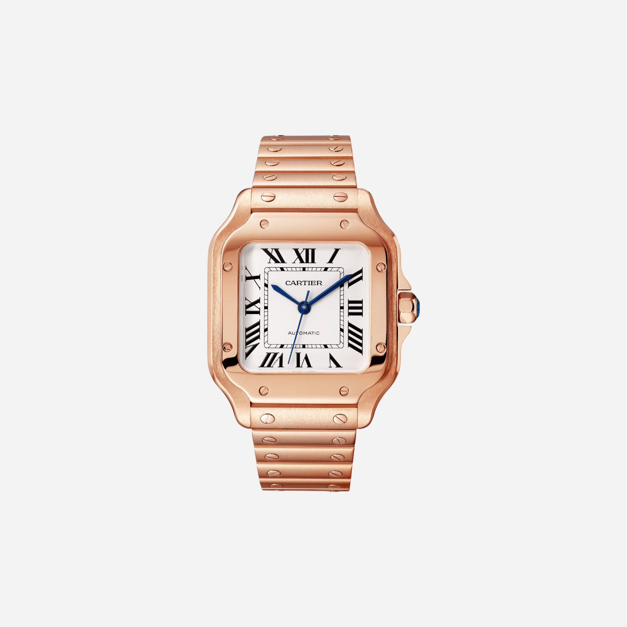 Cartier Santos De Cartier White Dial Rose Gold Strap Watch - WGSA0031