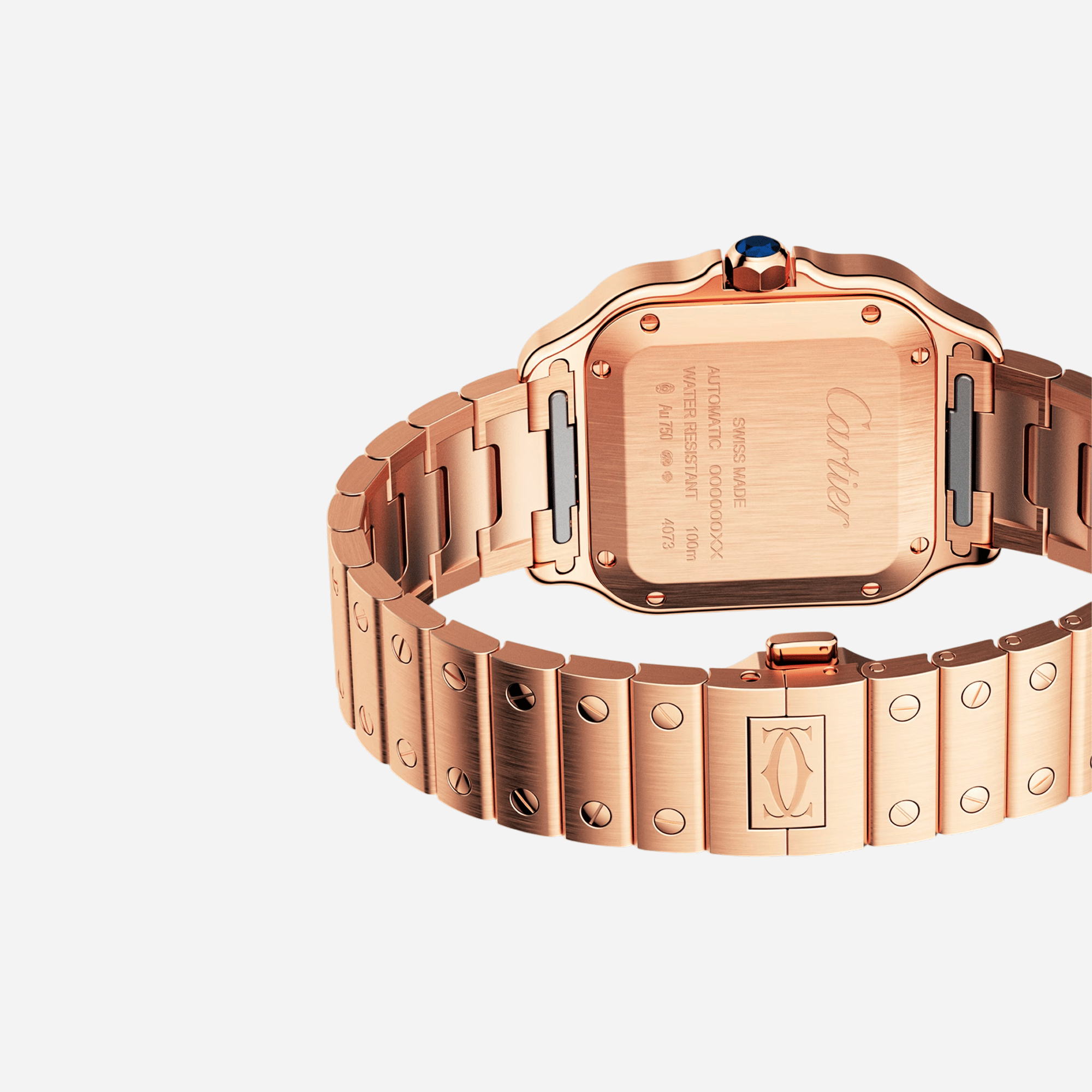 Cartier Santos De Cartier White Dial Rose Gold Strap Watch - WGSA0031