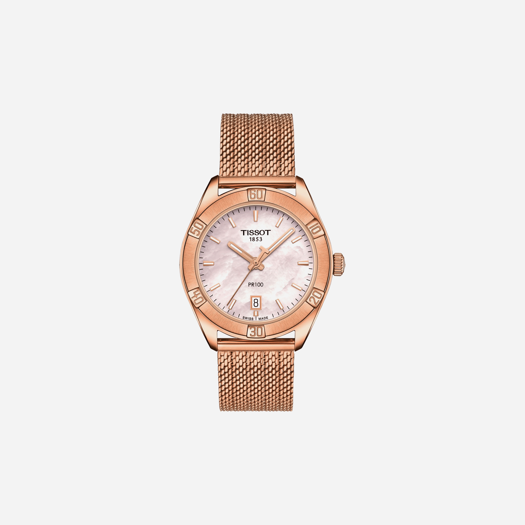 Tissot PR 100 Sport Chic Quartz Dial Gold Stainless Steel Rose Gold PVD Strap Watch