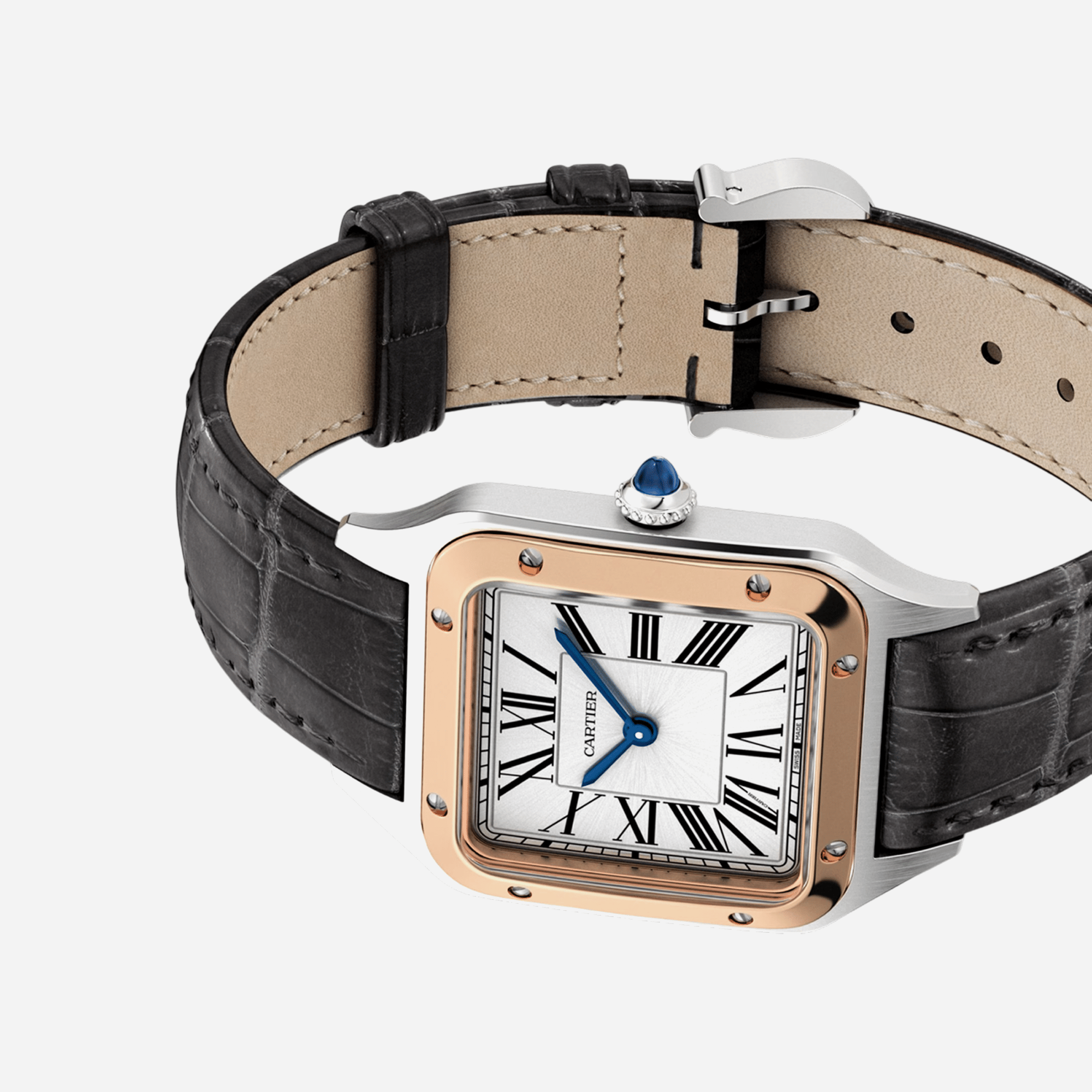 Cartier Santos Dumont Silver Dial Black Leather Strap Watch - W2SA0038