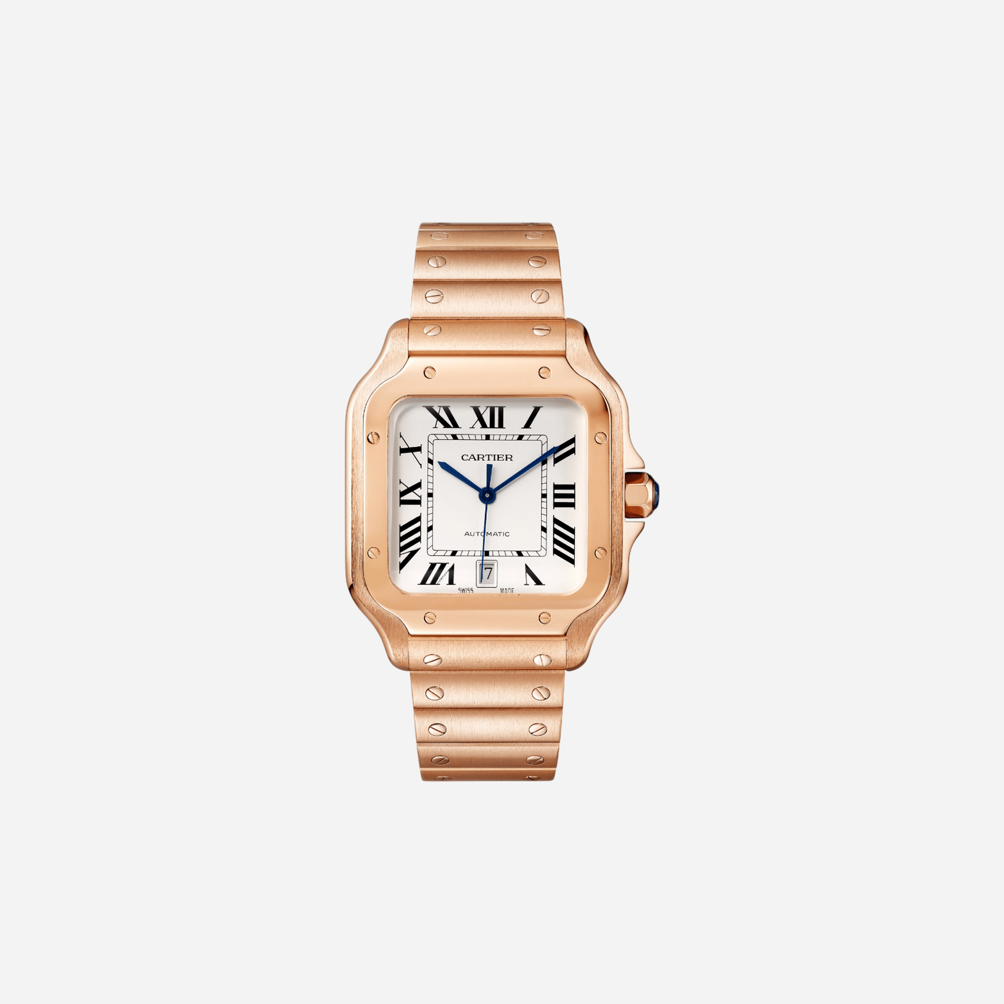 Cartier Santos De Cartier Silvered Opaline Dial Rose Gold Strap Watch - WGSA0007