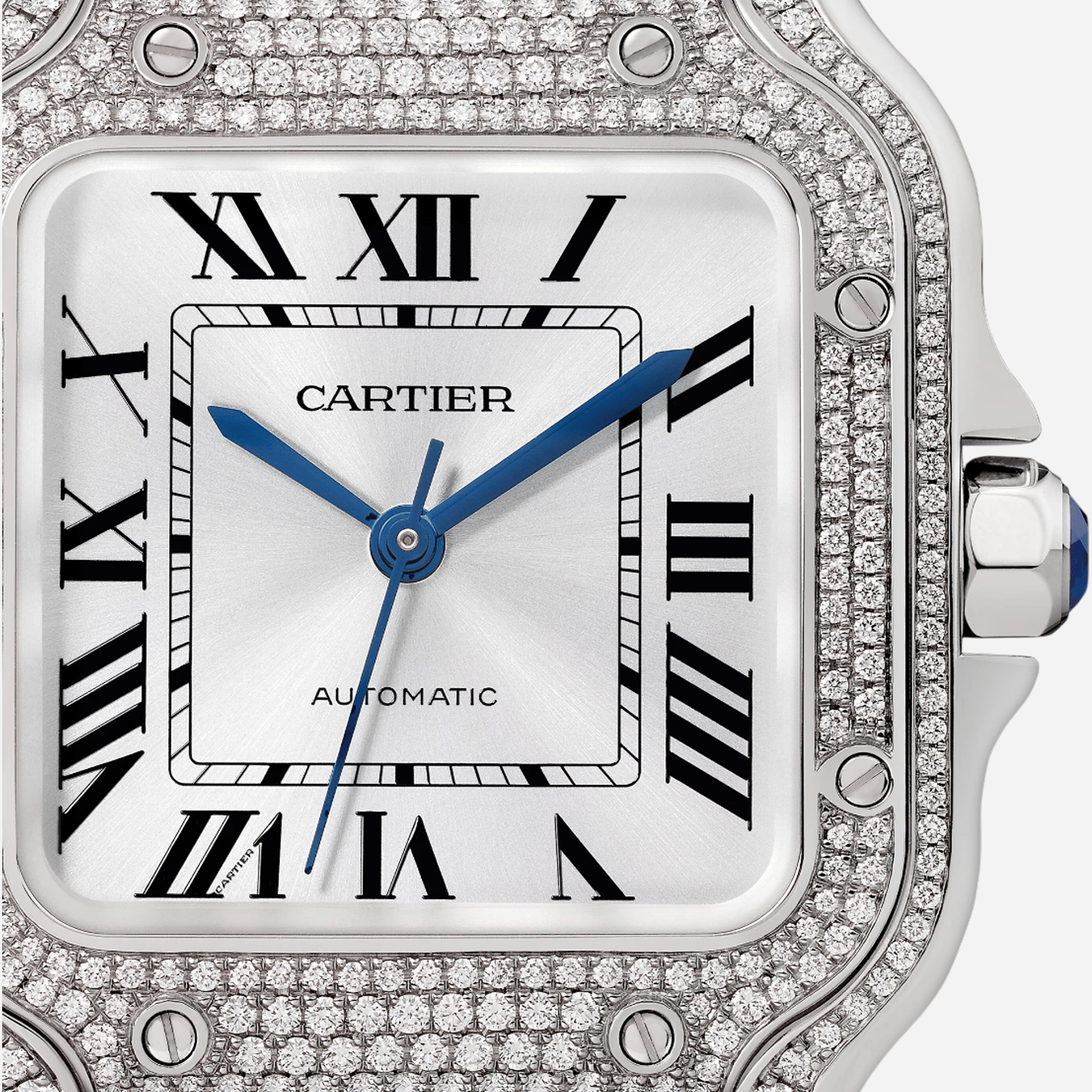 Cartier Santos De Cartier Silver Dial Leather Strap Watch - WJSA0014