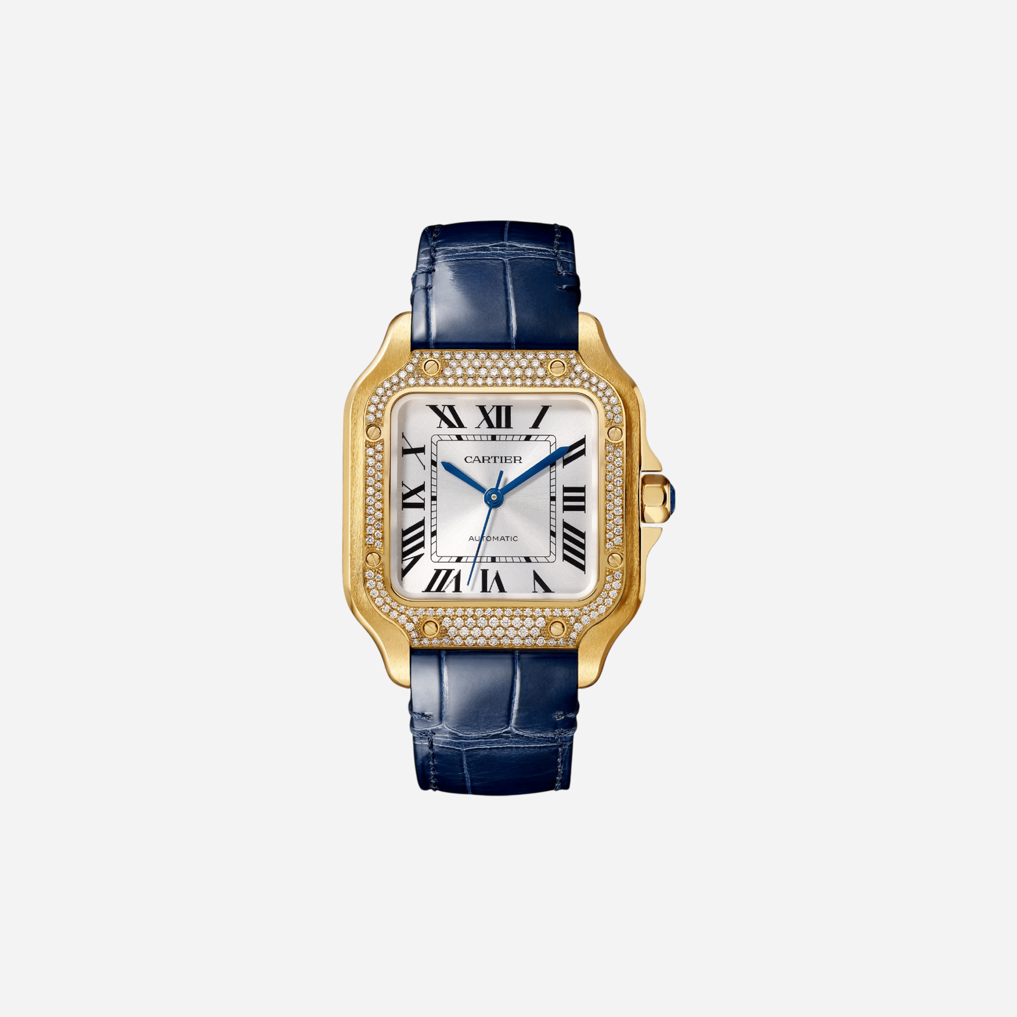 Cartier Santos De Cartier Silver Dial Leather Strap Watch - WJSA0013