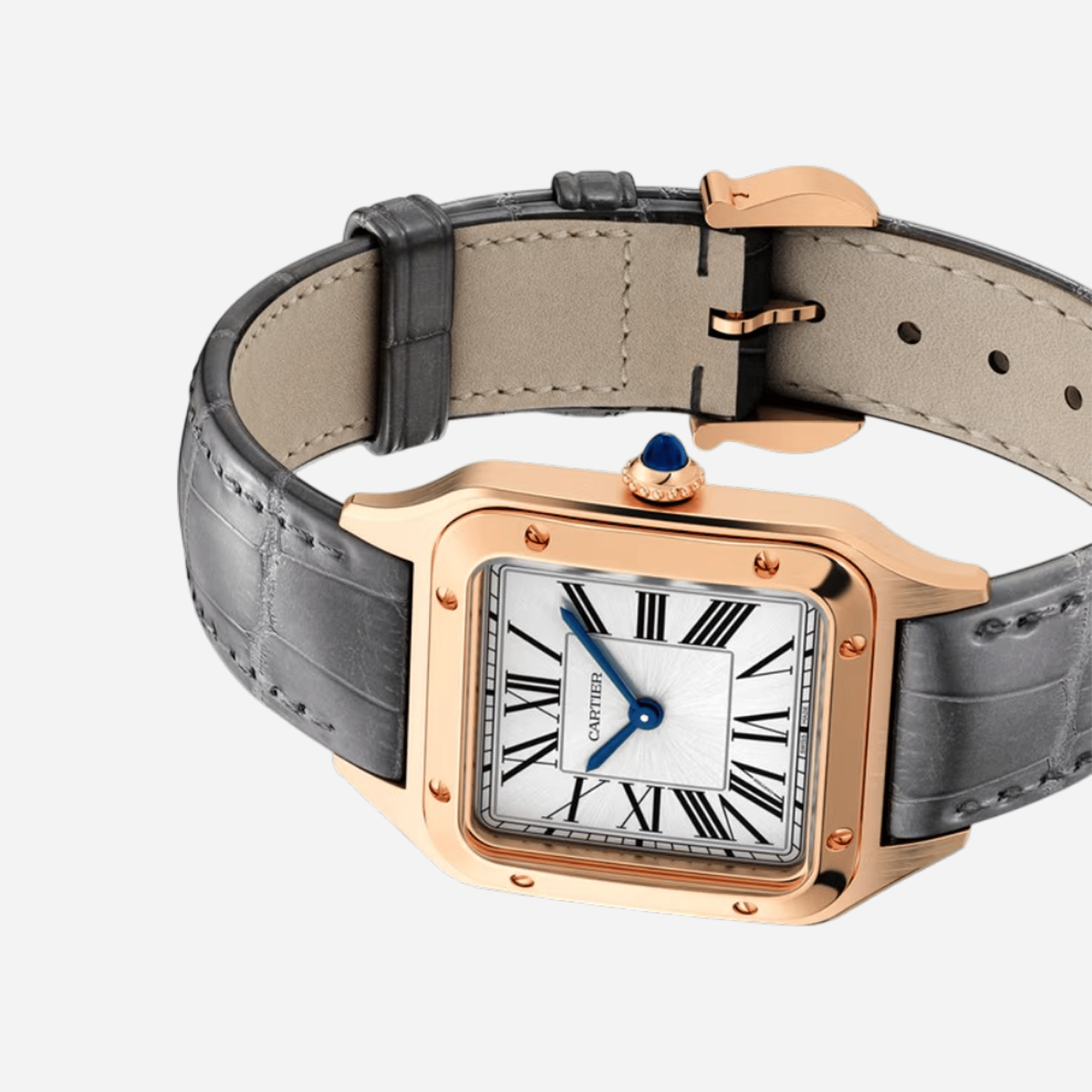 Cartier Santos Dumont Silver Dial Leather Strap Watch - WGSA0117