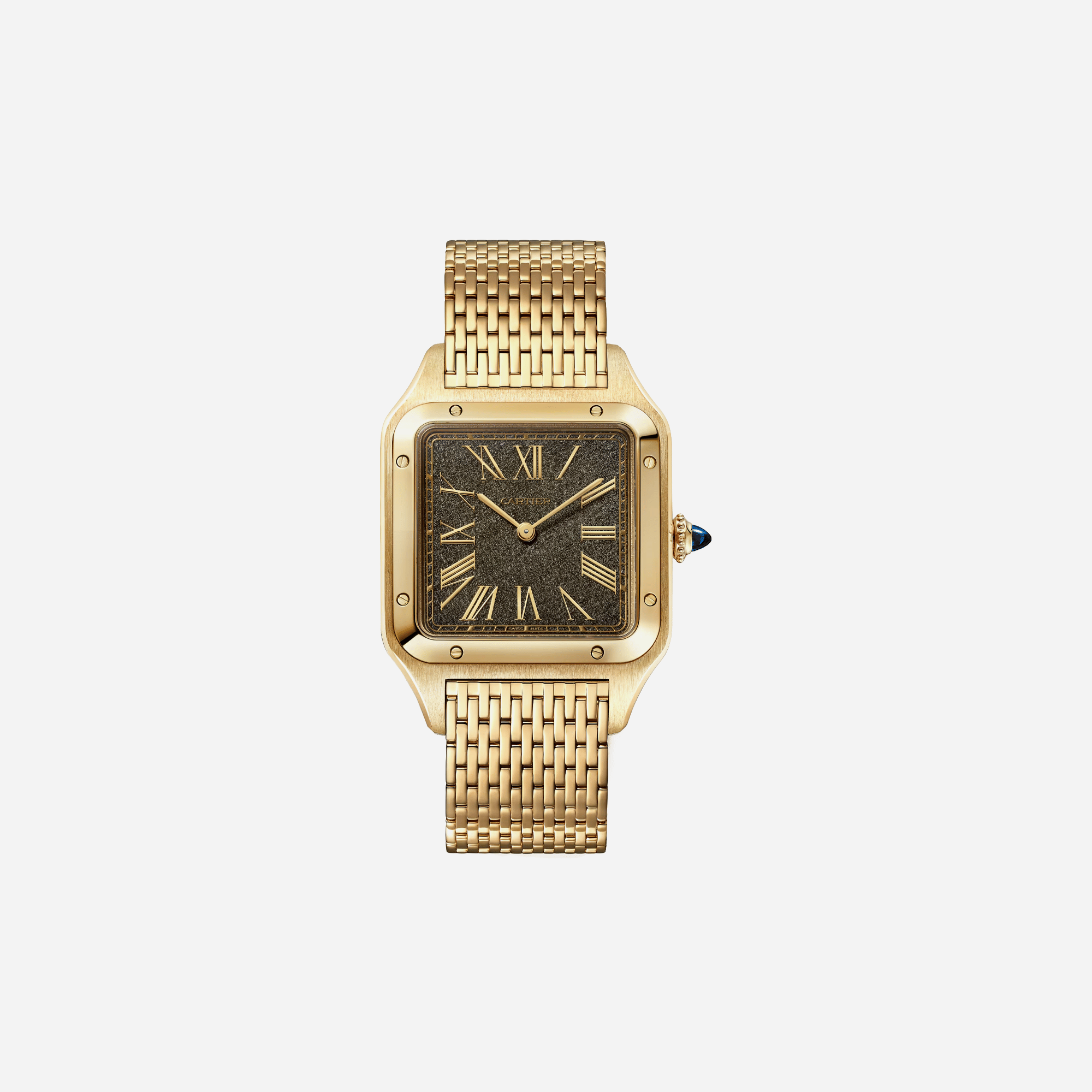 Cartier Santos-Dumont Gray Dial Yellow Gold Strap Watch - WGSA0123