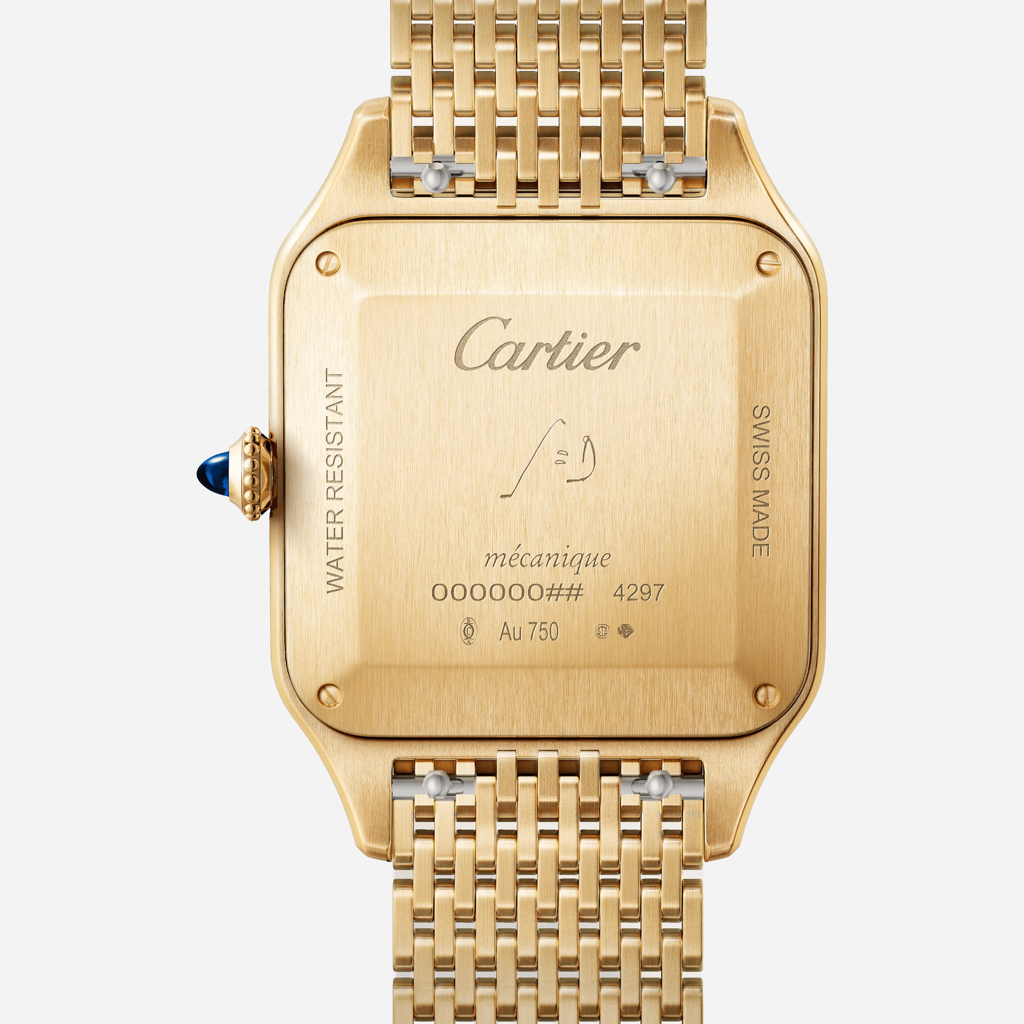 Cartier Santos-Dumont Gray Dial Yellow Gold Strap Watch - WGSA0123