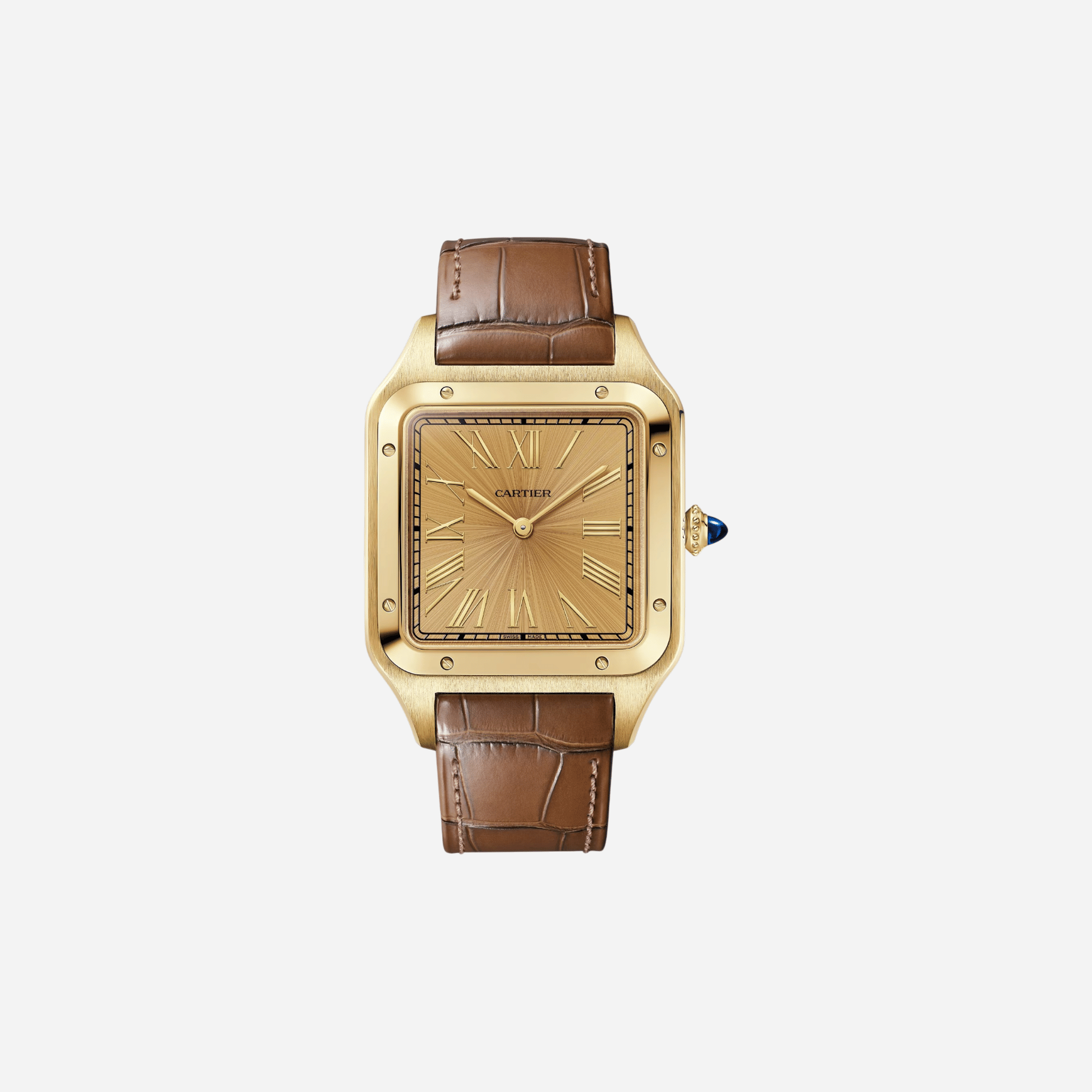 Cartier Santos Dumont Champagne Golden Dial Leather Strap Watch - WGSA0111