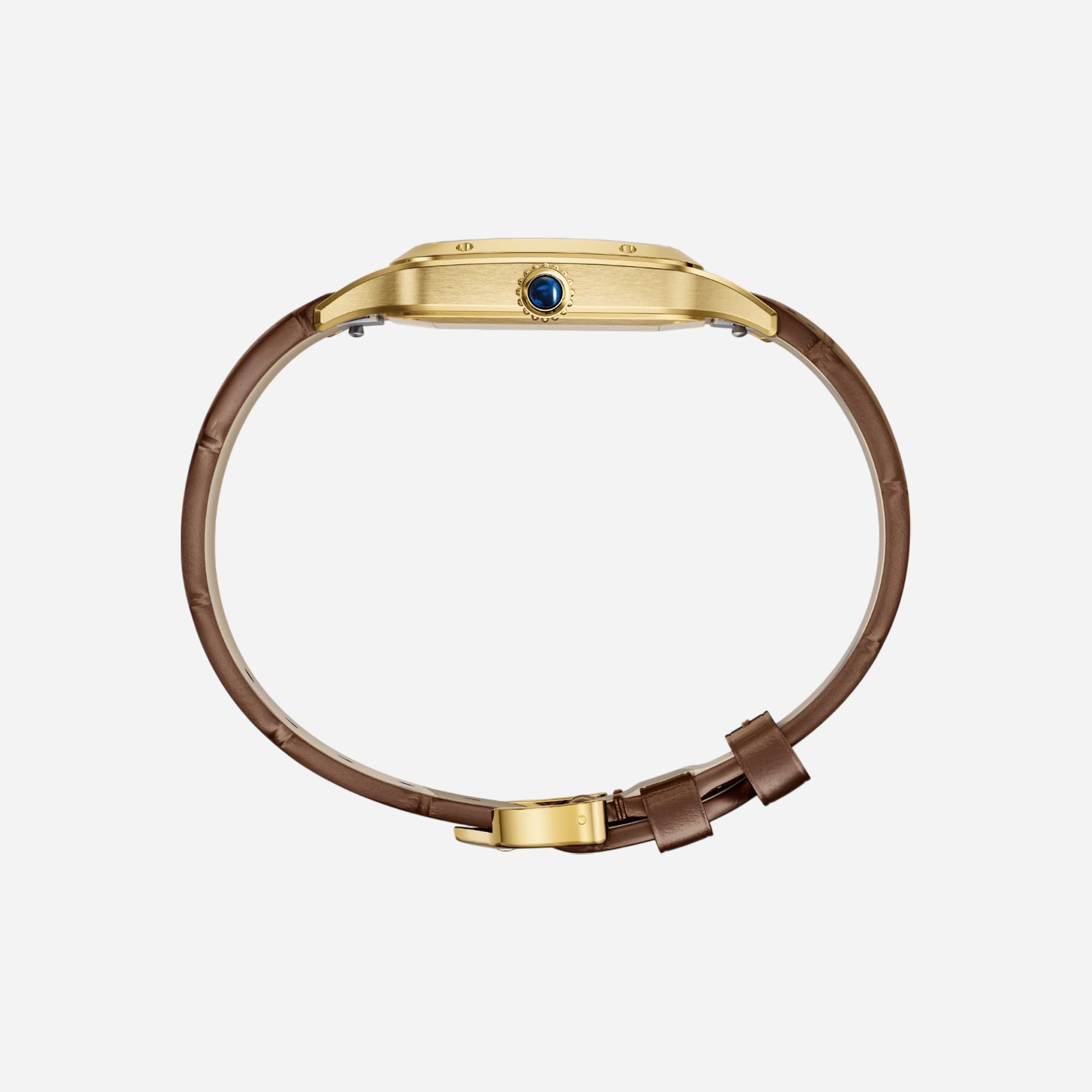 Cartier Santos Dumont Champagne Golden Dial Leather Strap Watch - WGSA0111