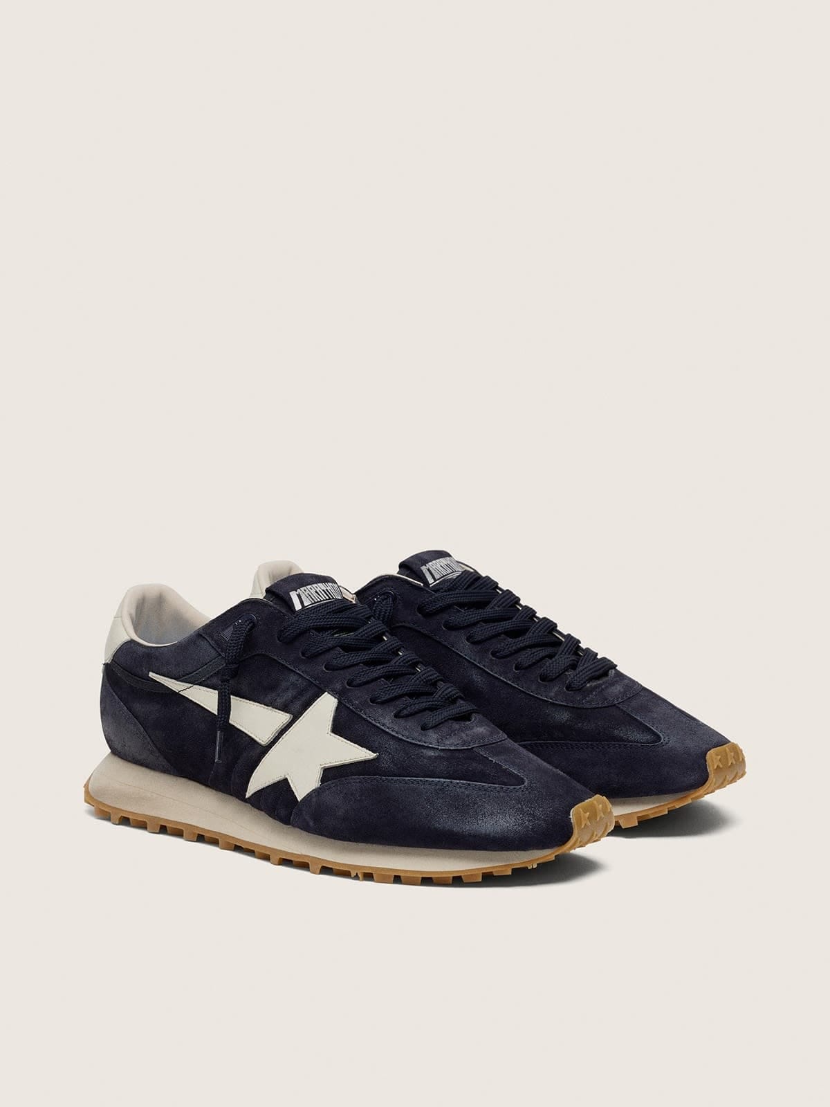 Golden Goose Mens Marathon In Blue Navy Suede With White Leather Star And Heel Tab Mens