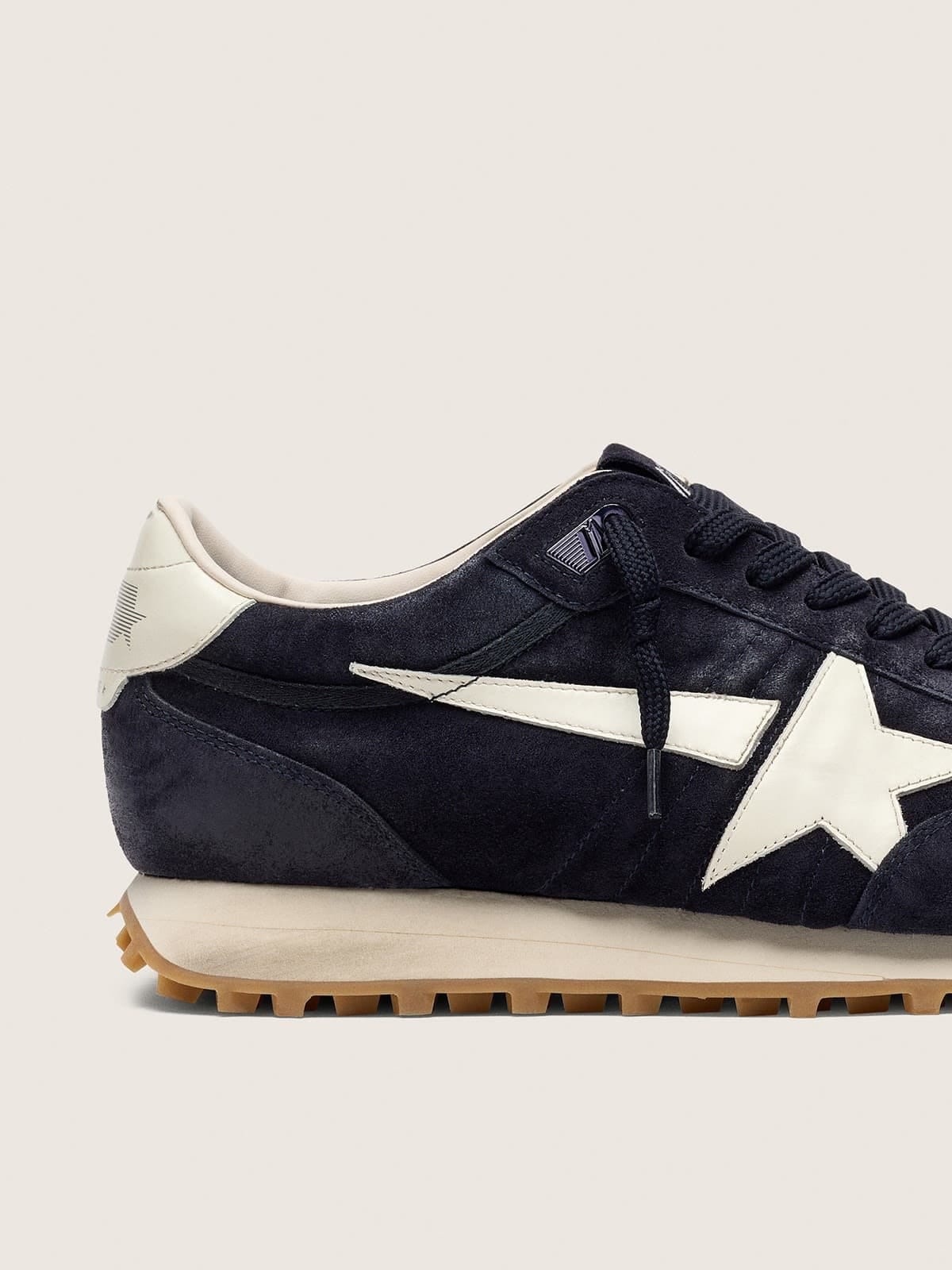 Golden Goose Mens Marathon In Blue Navy Suede With White Leather Star And Heel Tab Mens
