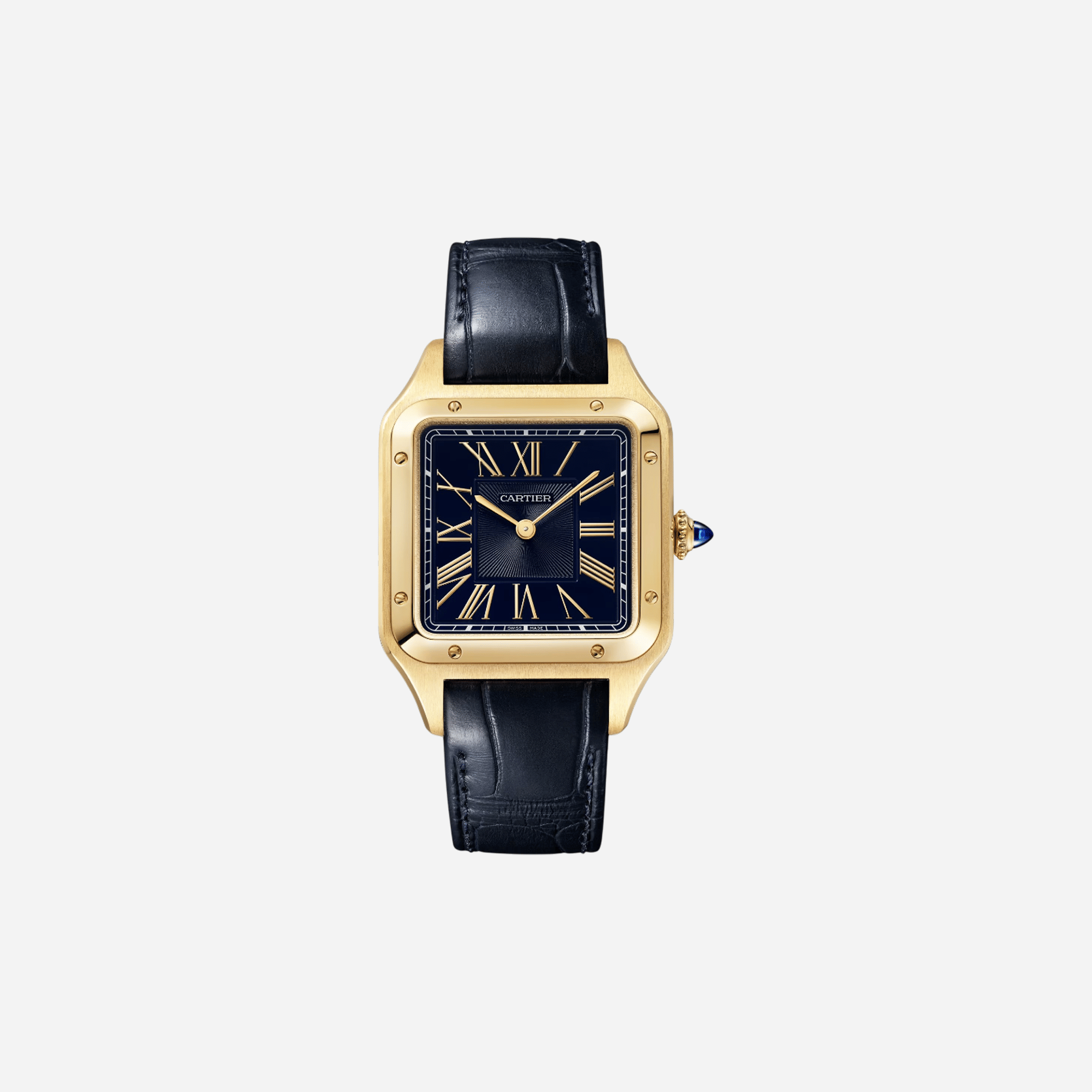 Cartier Santos-Dumont Navy Blue Dial Leather Strap Watch - WGSA0115