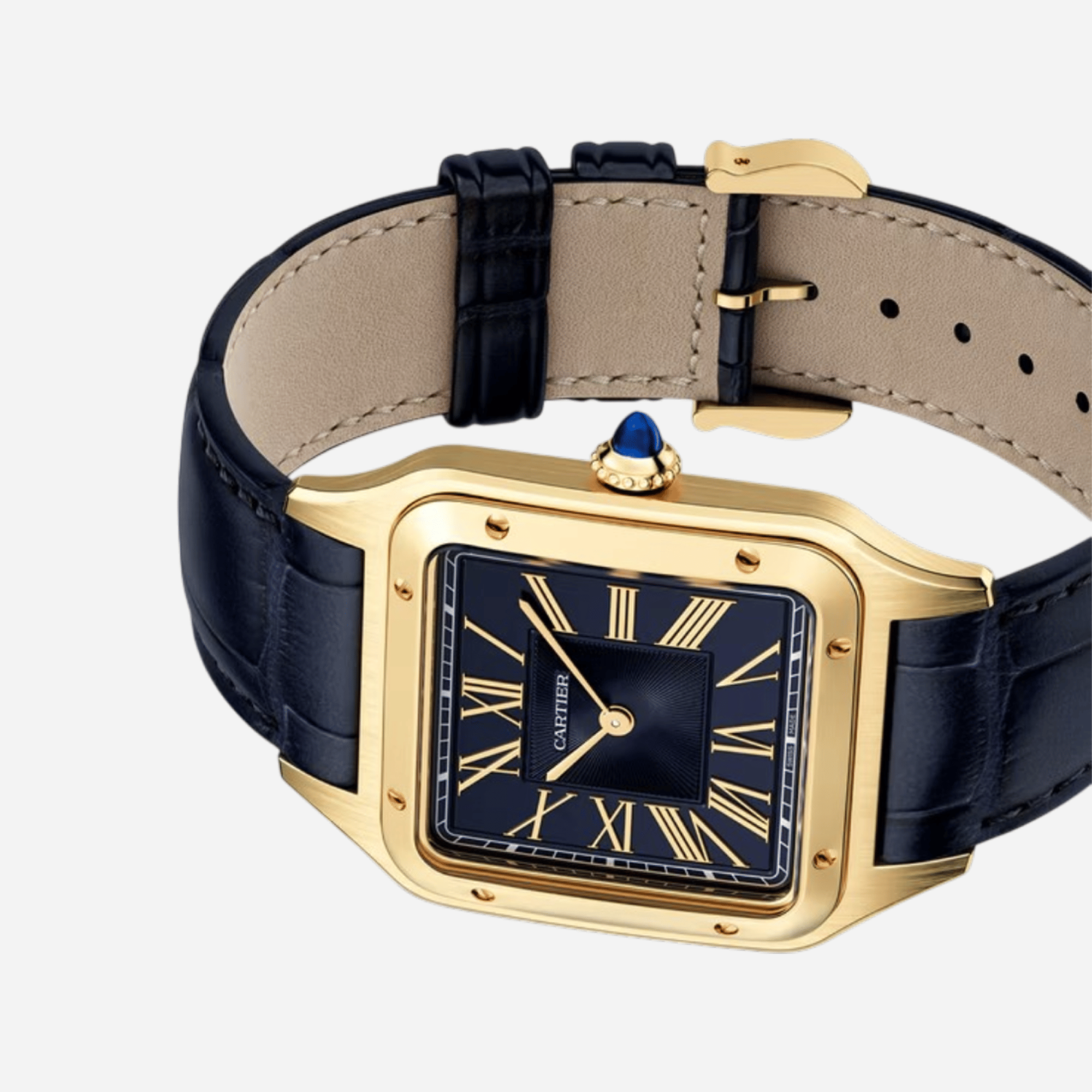 Cartier Santos-Dumont Navy Blue Dial Leather Strap Watch - WGSA0115
