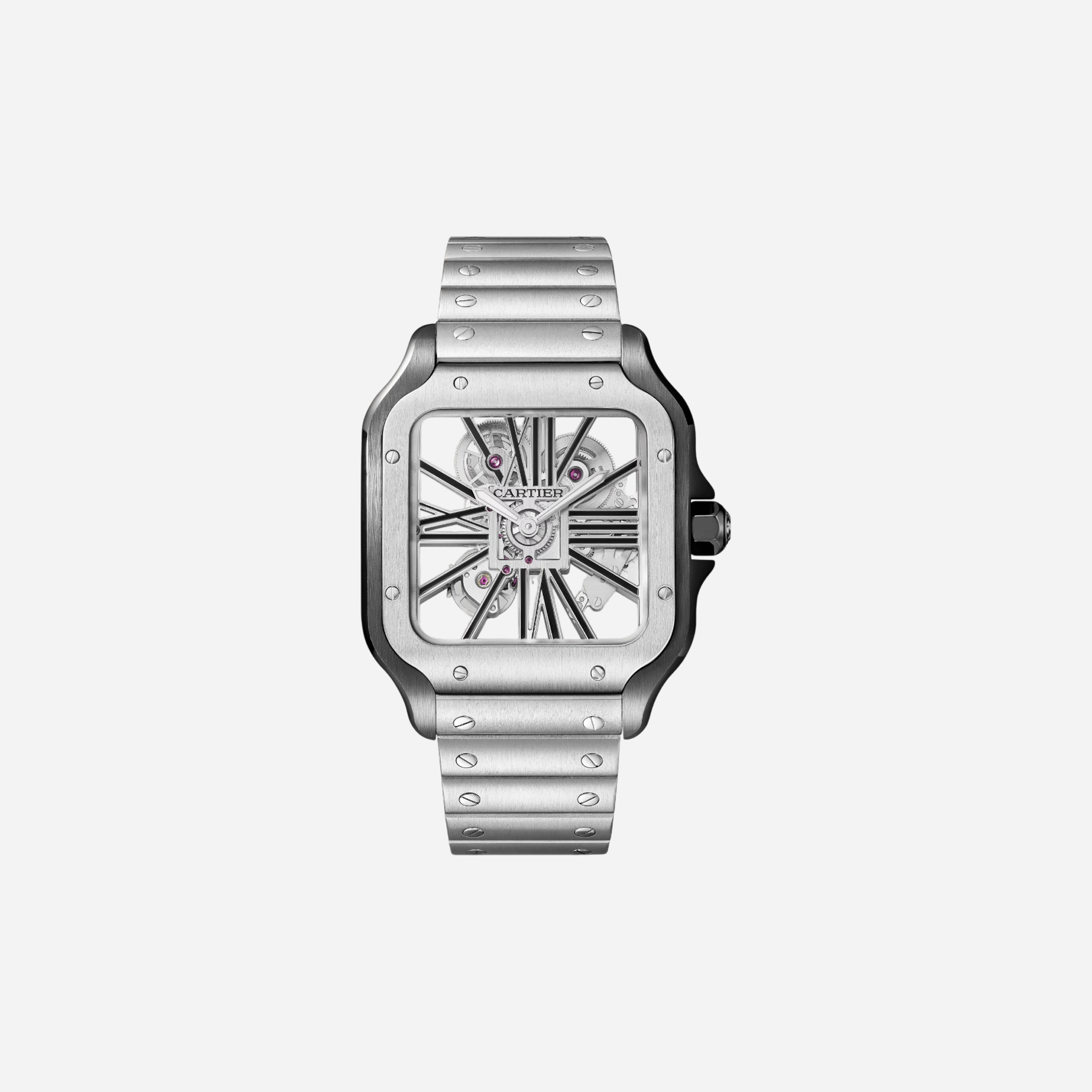 Cartier Santos De Cartier Skeleton Dial Steel Strap Watch - WHSA0027