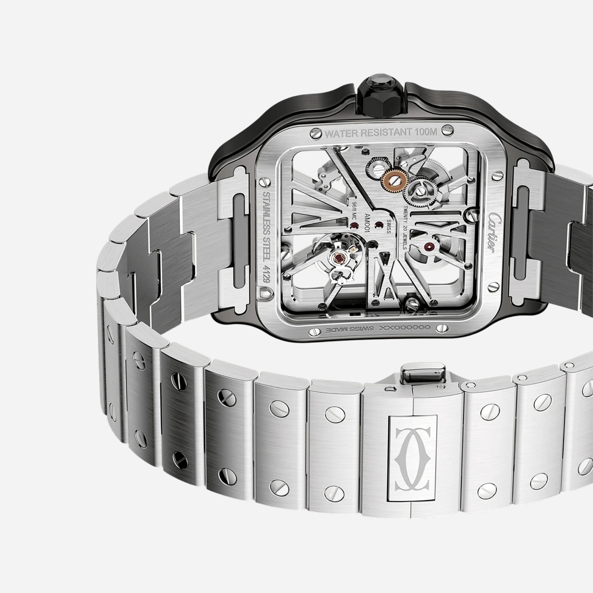 Cartier Santos De Cartier Skeleton Dial Steel Strap Watch - WHSA0027