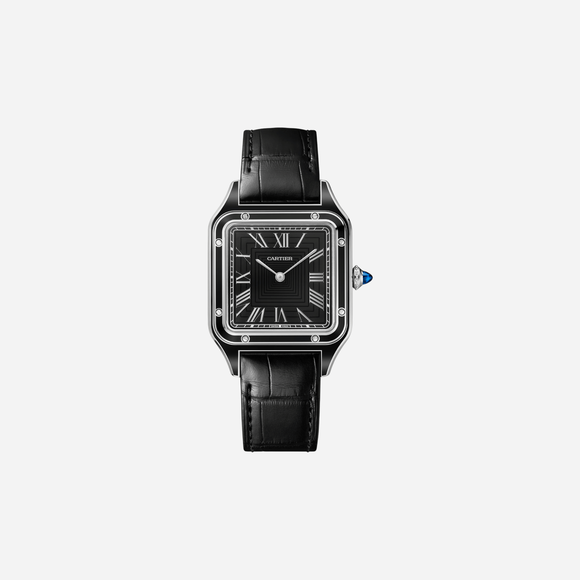 Cartier Santos Dumont Black Dial Leather Strap Watch - WSSA0046