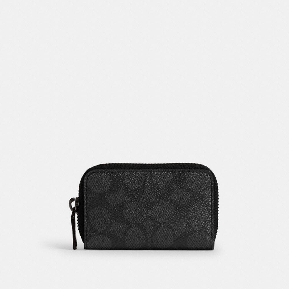 Coach Small Zip Around Card Case In Signature Canvas Charcoal