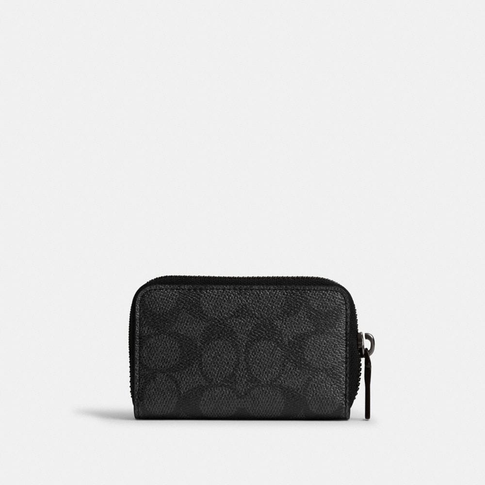 Coach Small Zip Around Card Case In Signature Canvas Charcoal