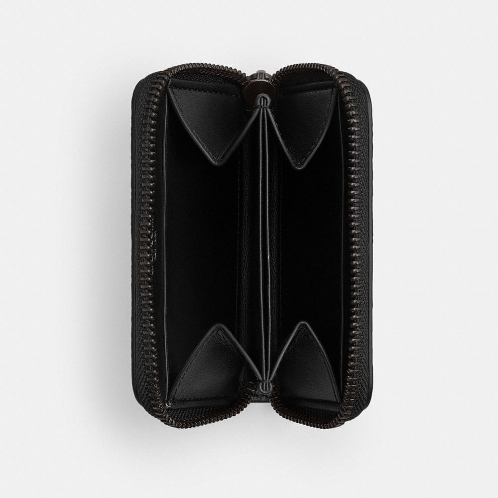 Coach Small Zip Around Card Case In Signature Canvas Charcoal