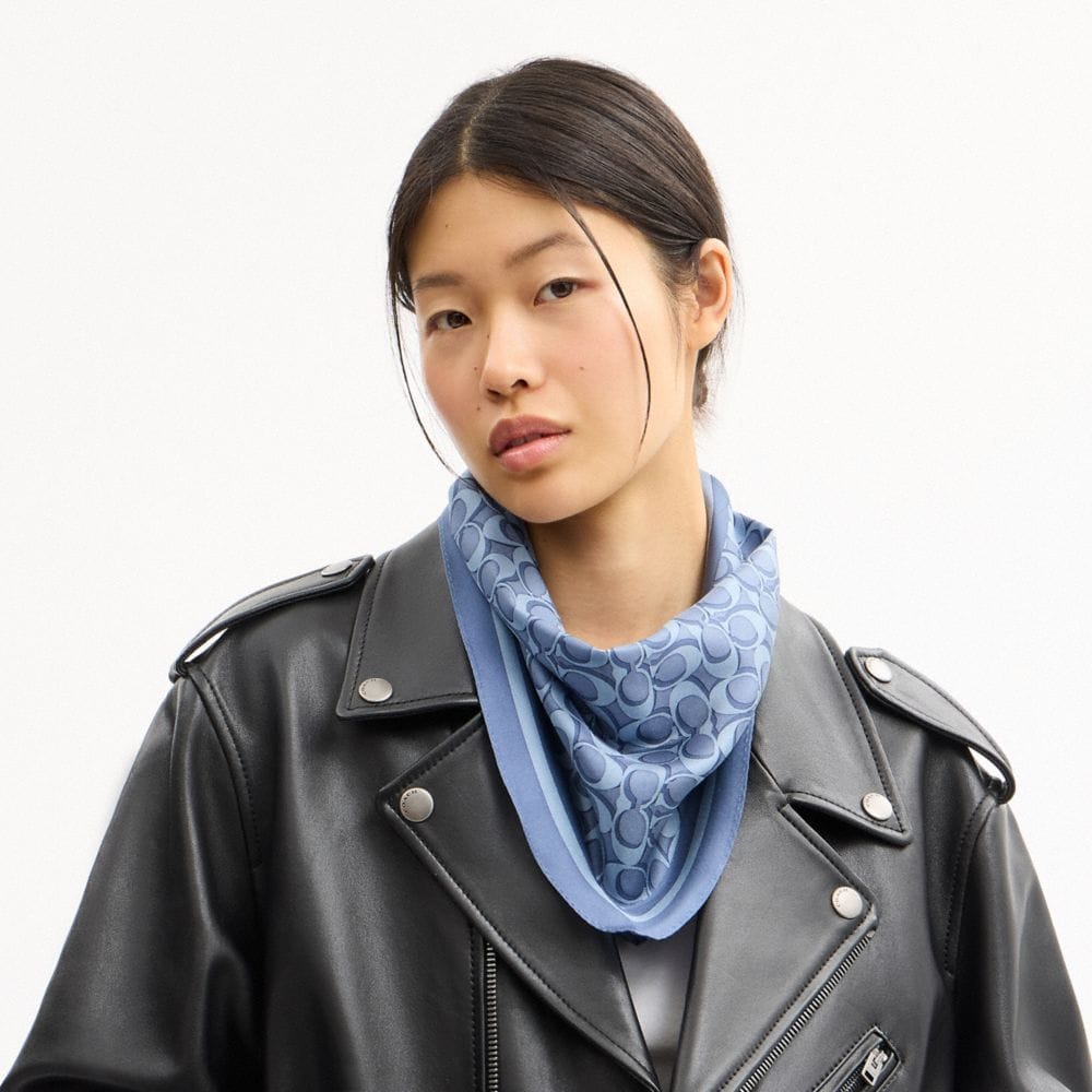 Coach Signature Silk Diamond Scarf Light Denim