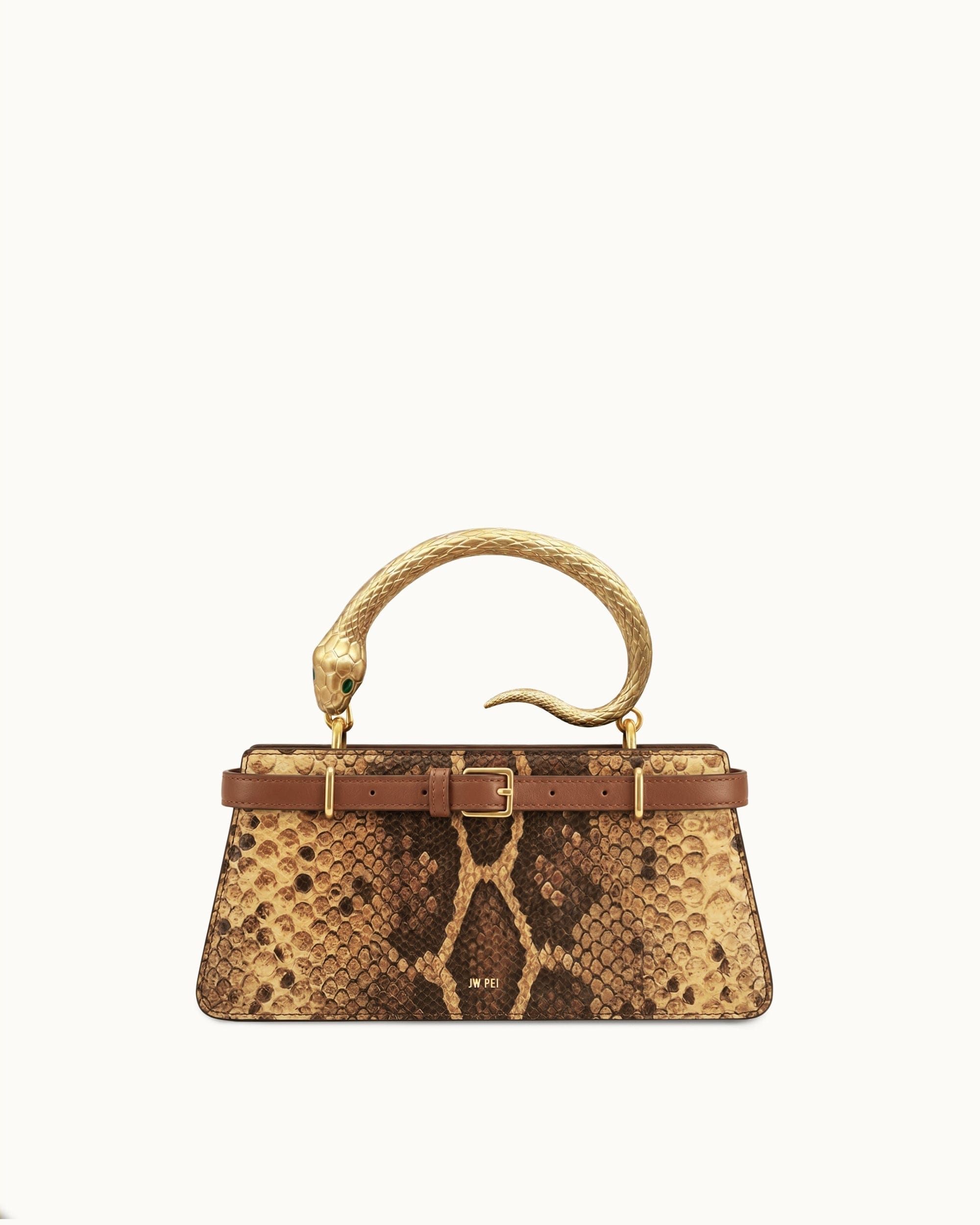 Jw Pei Elena Snake Handle Faux Snake Pattern Top Handle Bag Brown