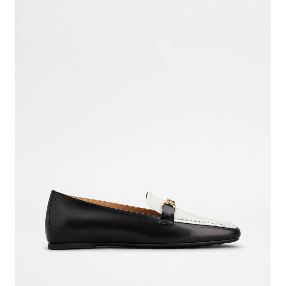 Tods Loafers In Leather Black White Womens