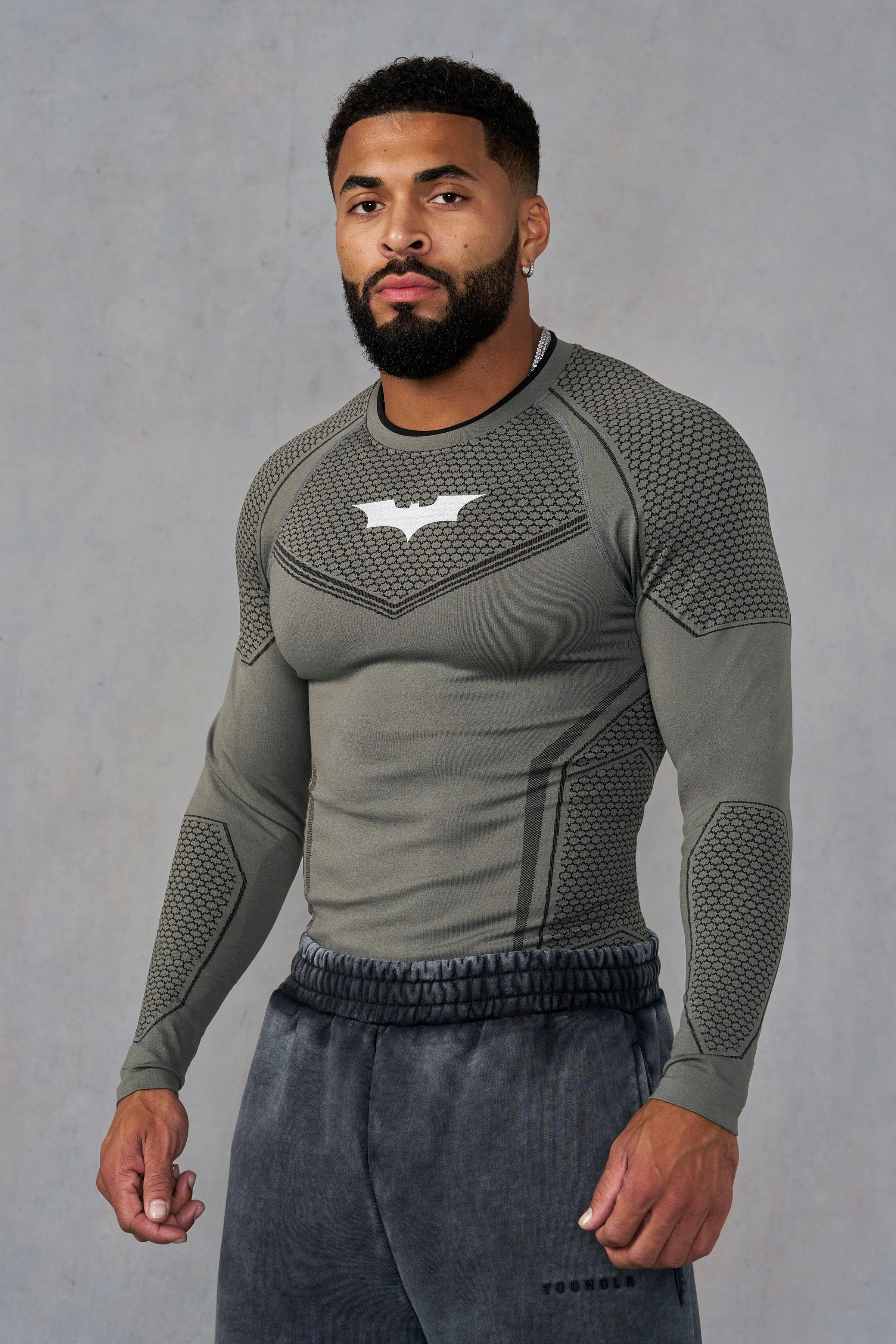 YoungLA 8004 Batman Compression Longsleeves Grey Green