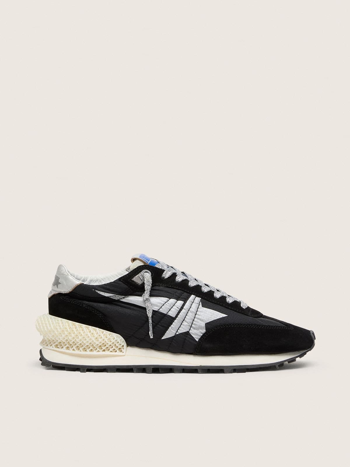 Golden Goose Womens Marathon With Black Ripstop Nylon Upper And Silver Star Womens