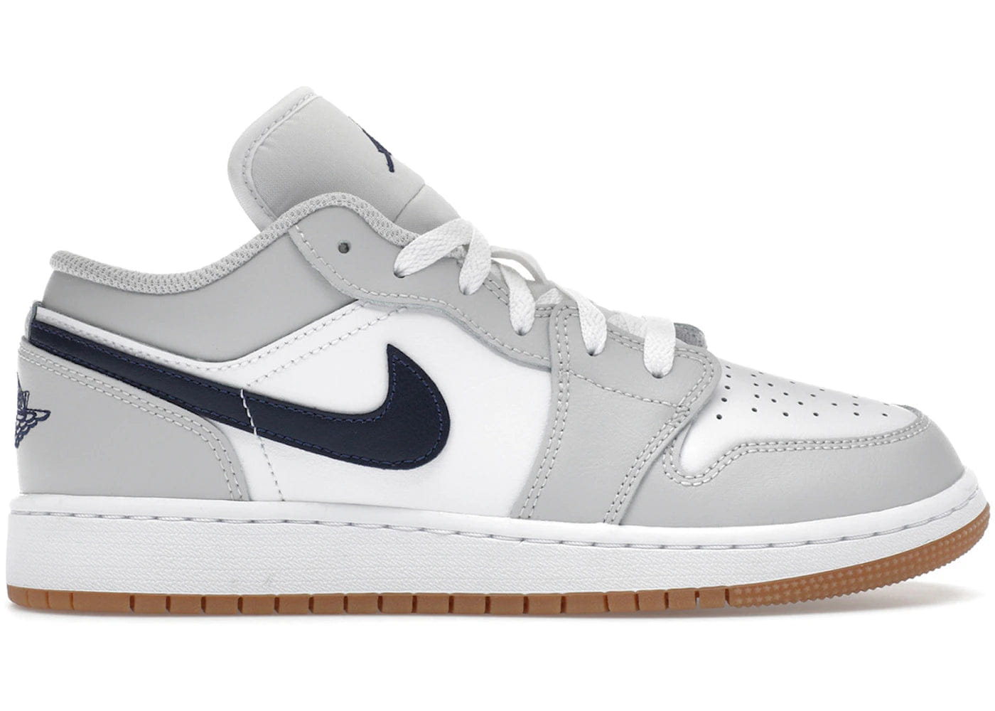 Jordan 1 Low White Neutral Grey Gum Midnight Navy Gs