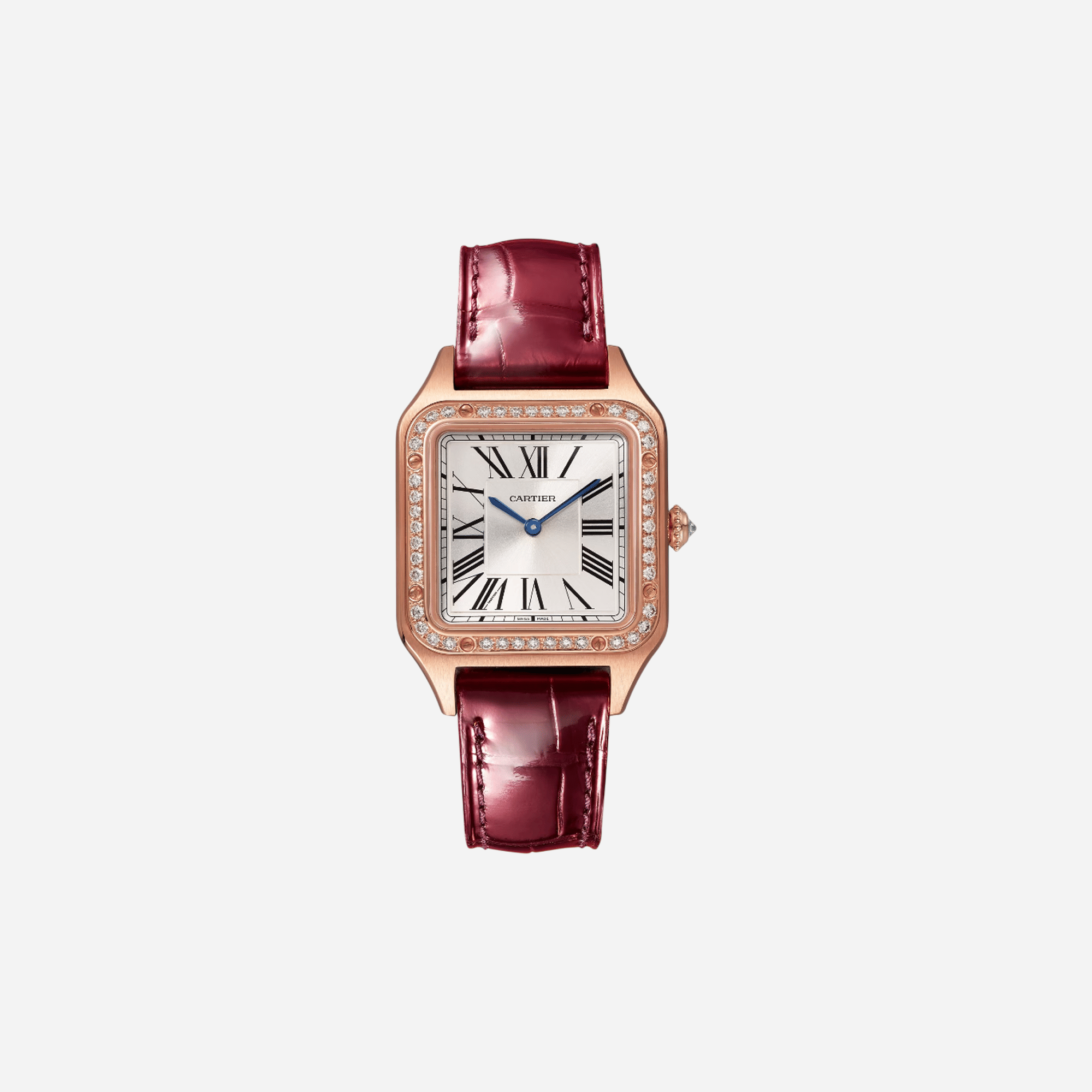 Cartier Santos Dumont Silver Dial Leather Strap Watch - WJSA0017