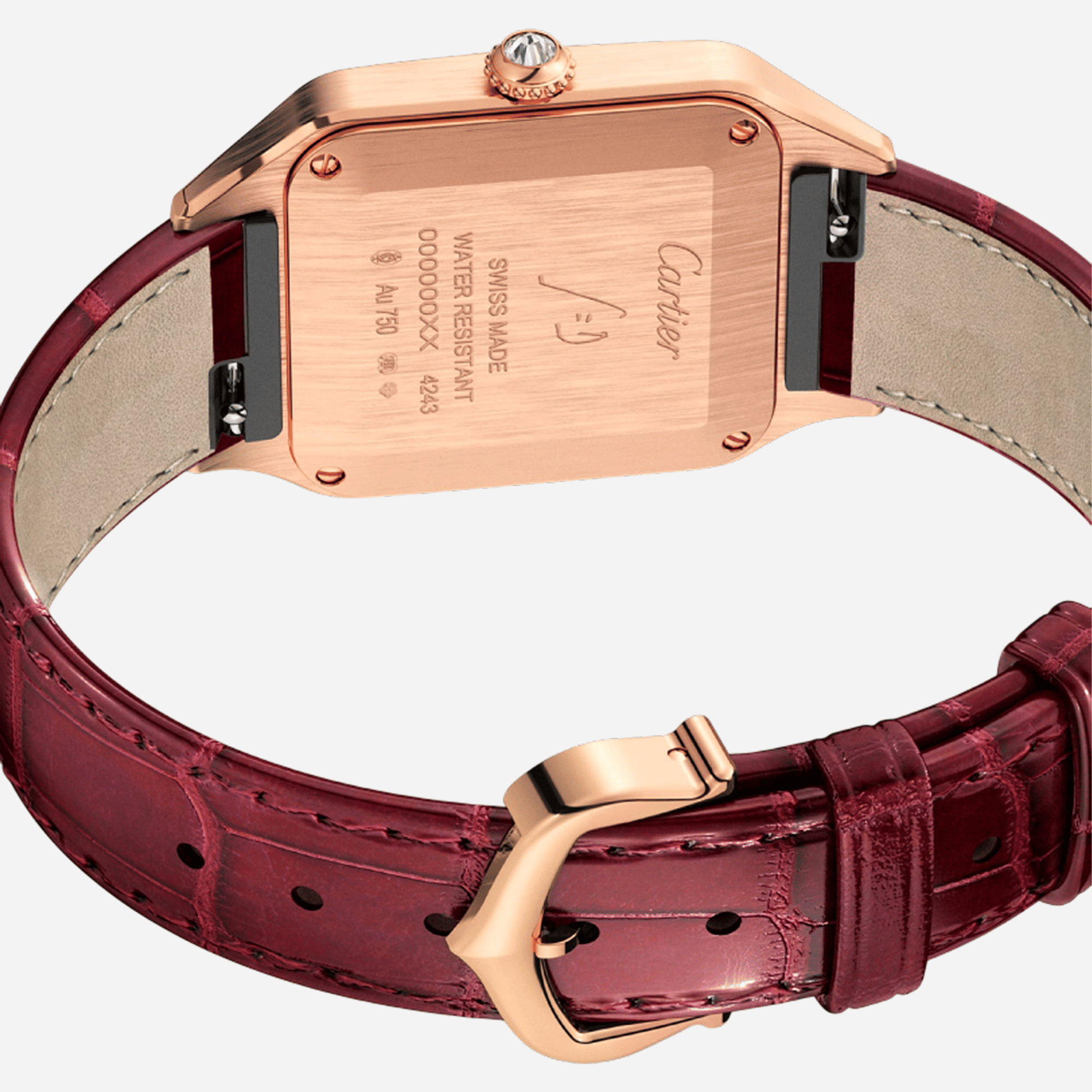 Cartier Santos Dumont Silver Dial Leather Strap Watch - WJSA0017